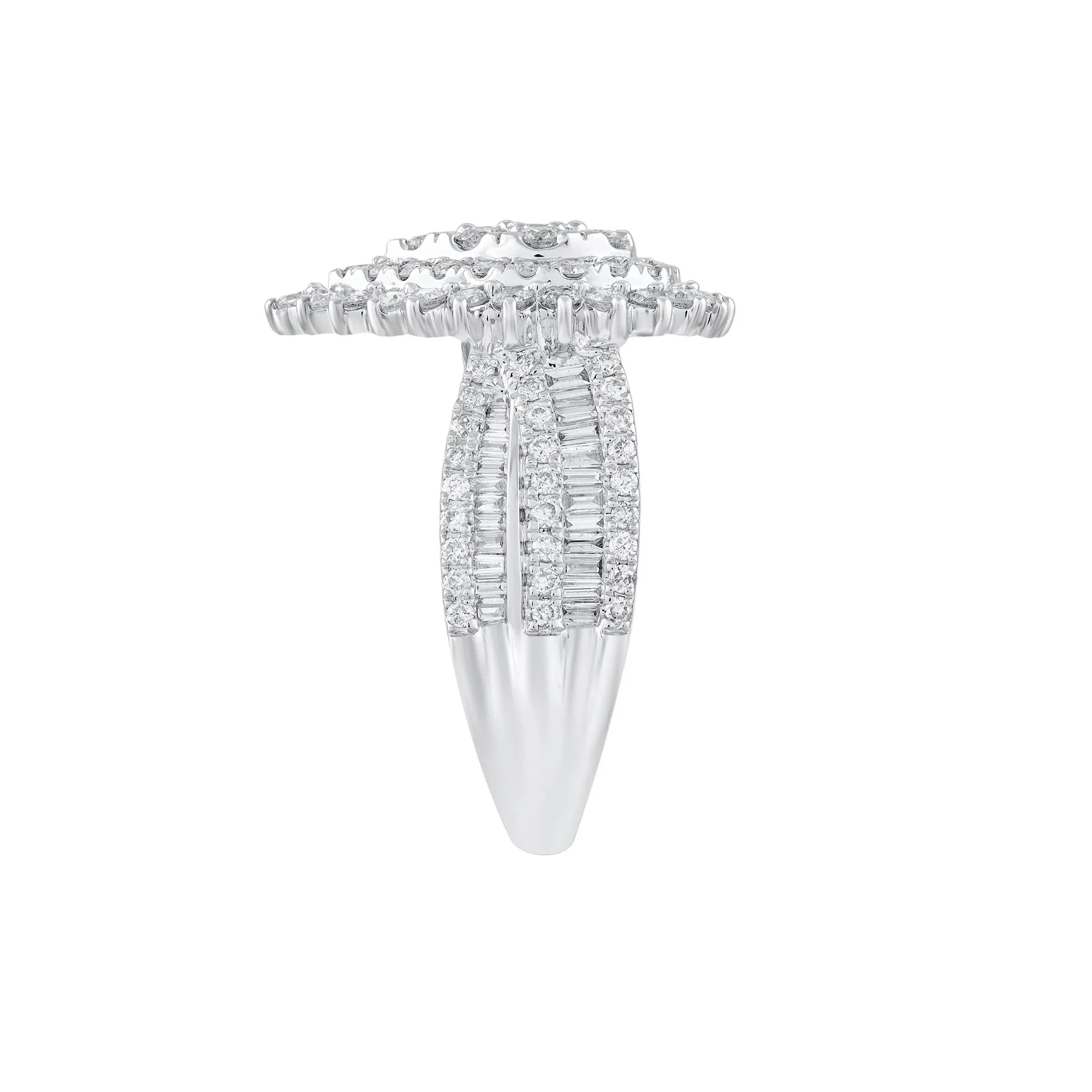 2 CT. Tw. Round and Baguette Diamond Engagement Ring 14K White Gold Round Brilliant Cut Size 9 - Image 3