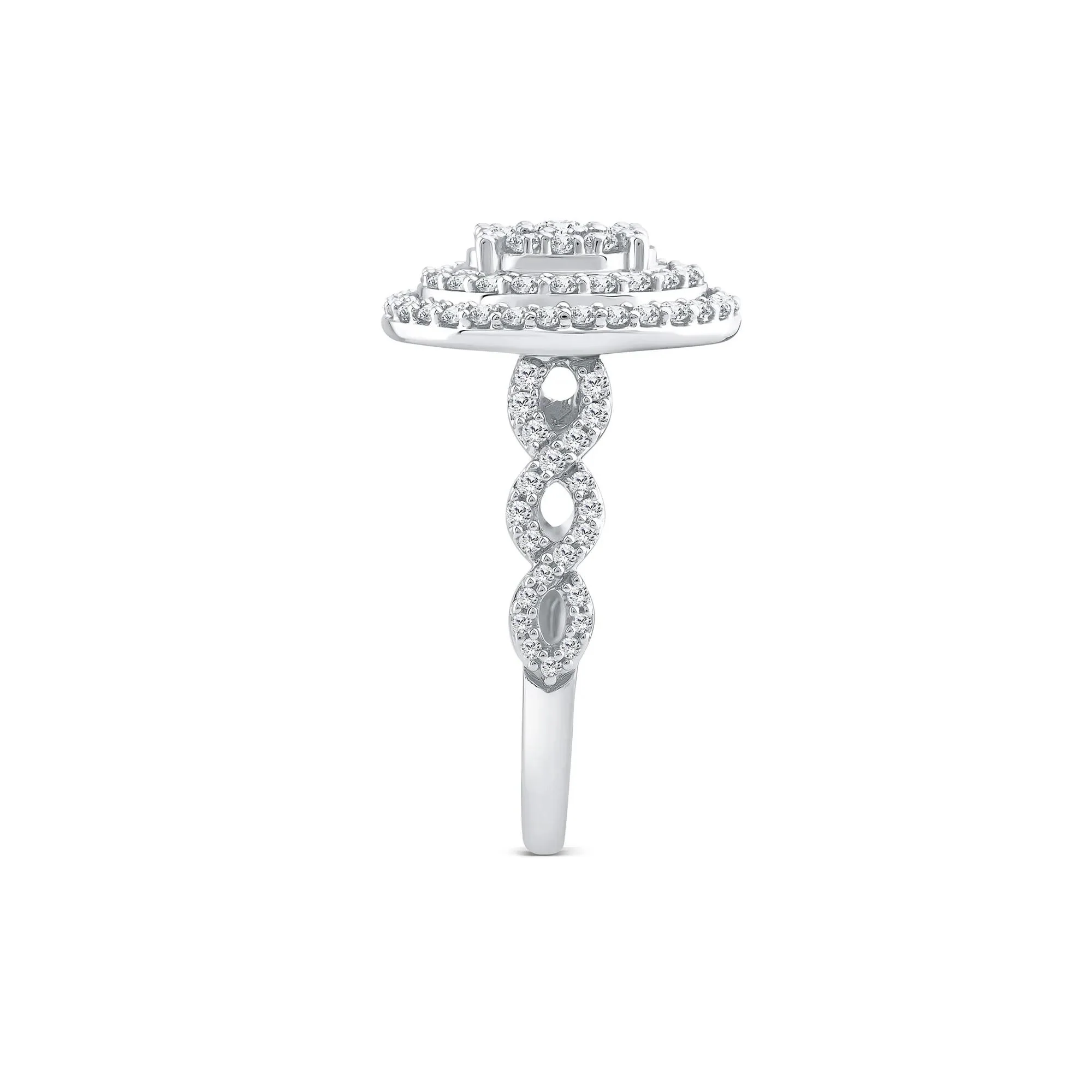 1 CT. Tw. Diamond Halo Engagement Ring 10K White Gold Round Brilliant Cut Size 7 1mm - Image 3