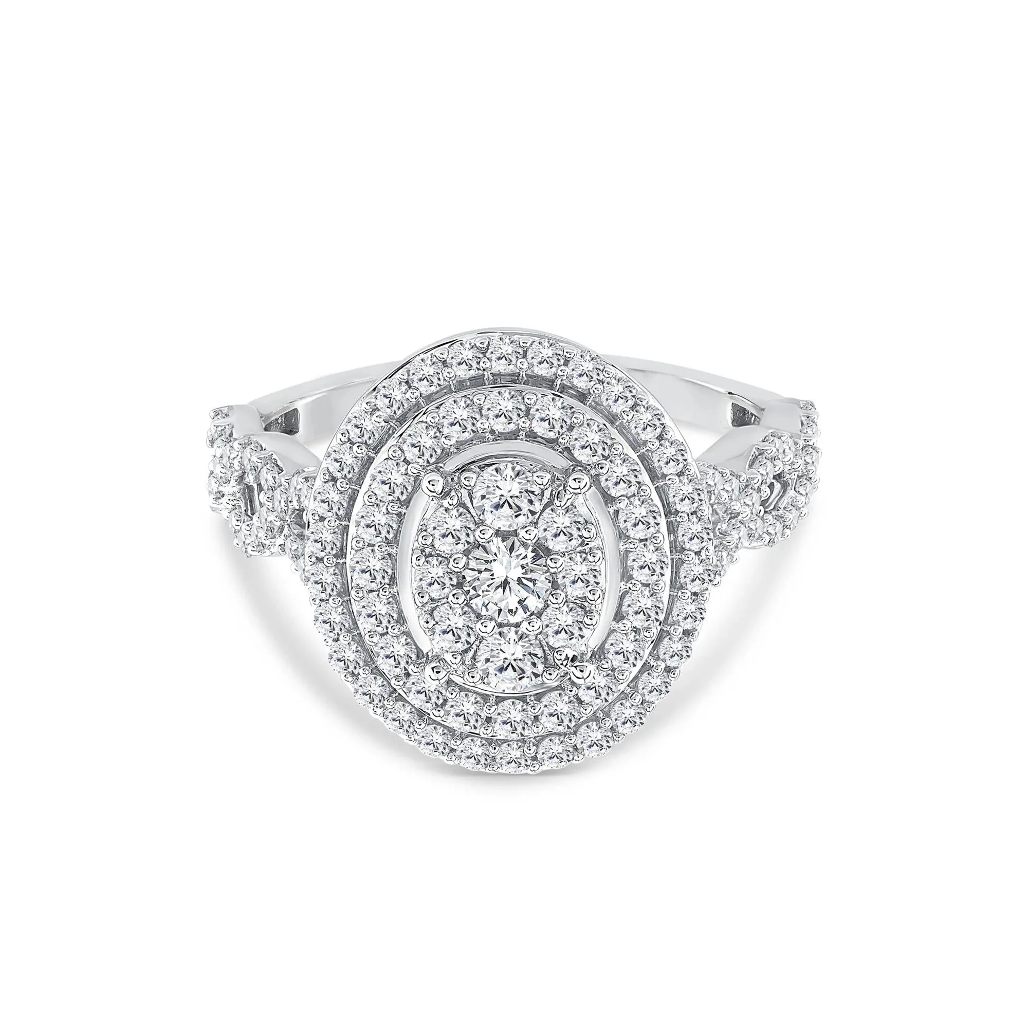1 CT. Tw. Diamond Halo Engagement Ring 10K White Gold Round Brilliant Cut Size 8 1mm
