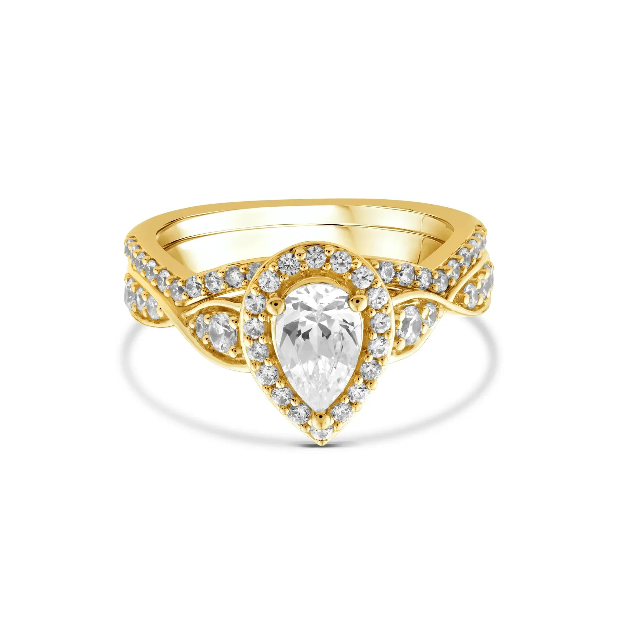 1/3 CT. Tw. Lab Grown Diamond Pear-Shaped Engagement Ring 10K Yellow Gold Round Brilliant Cut Size 9