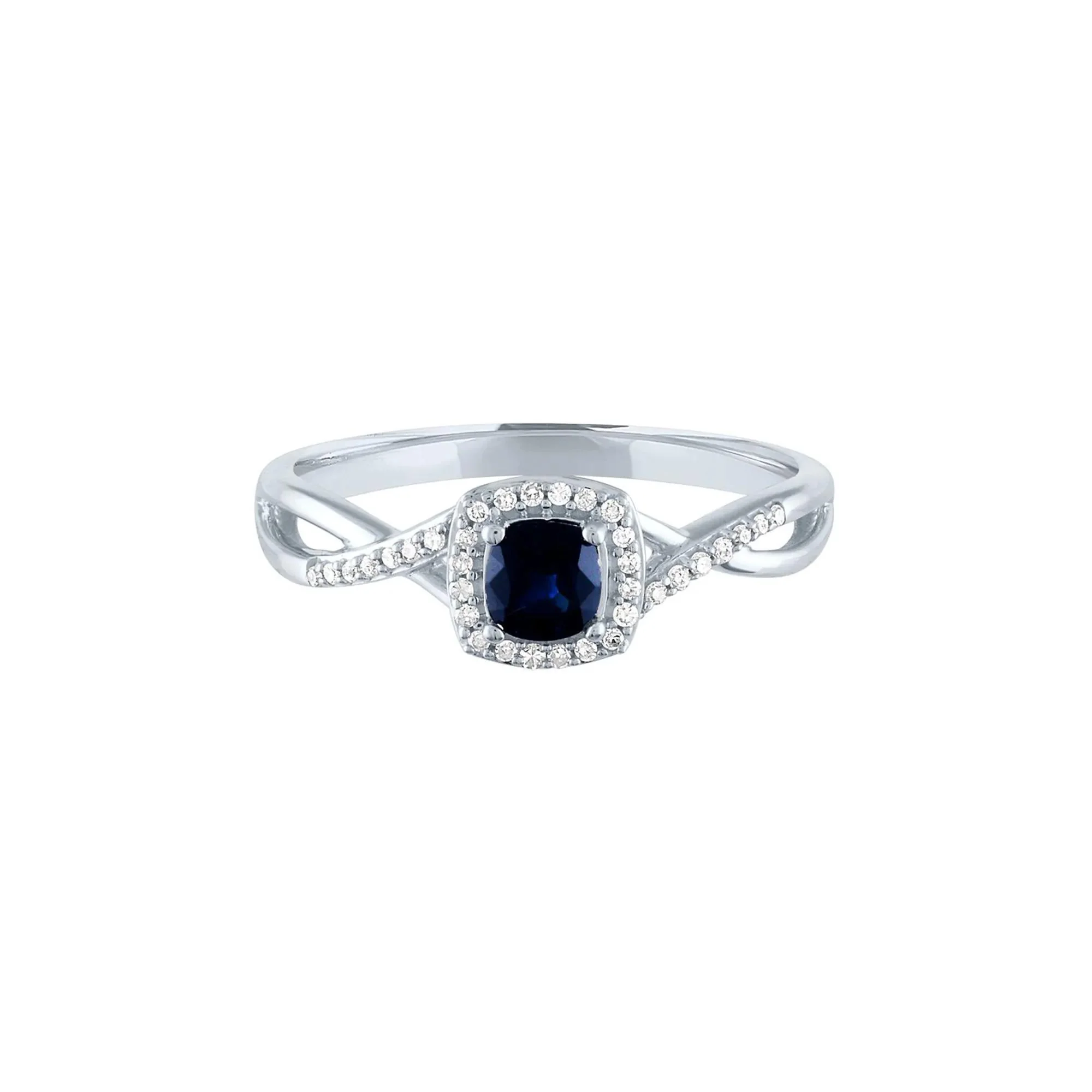 Sapphire & Diamond Promise Ring 10K White Gold Size 5