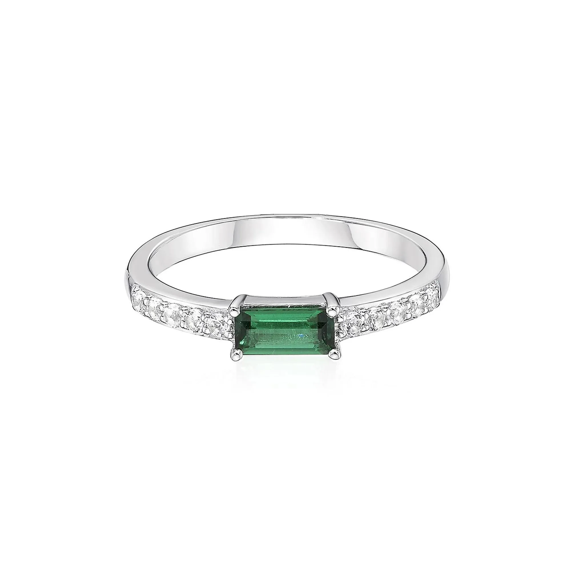 Lab Created Emerald & White Sapphire Stack Ring .925 Sterling Silver Size 7