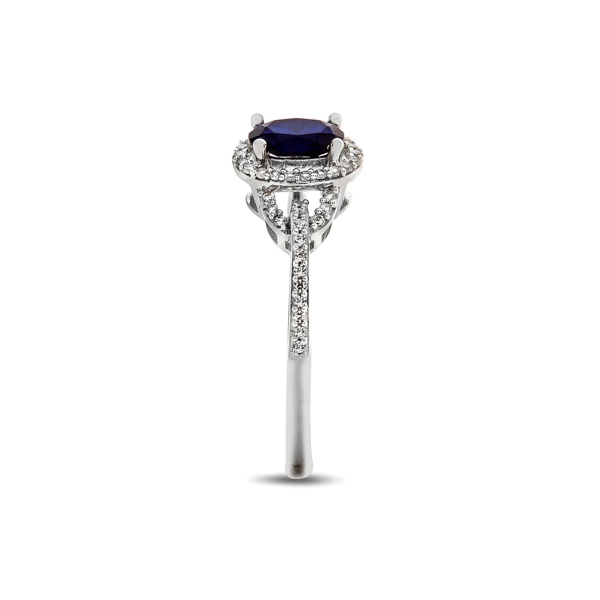 1/7 CT. Tw. Sapphire & Diamond Ring 10K White Gold Size 6 - Image 3