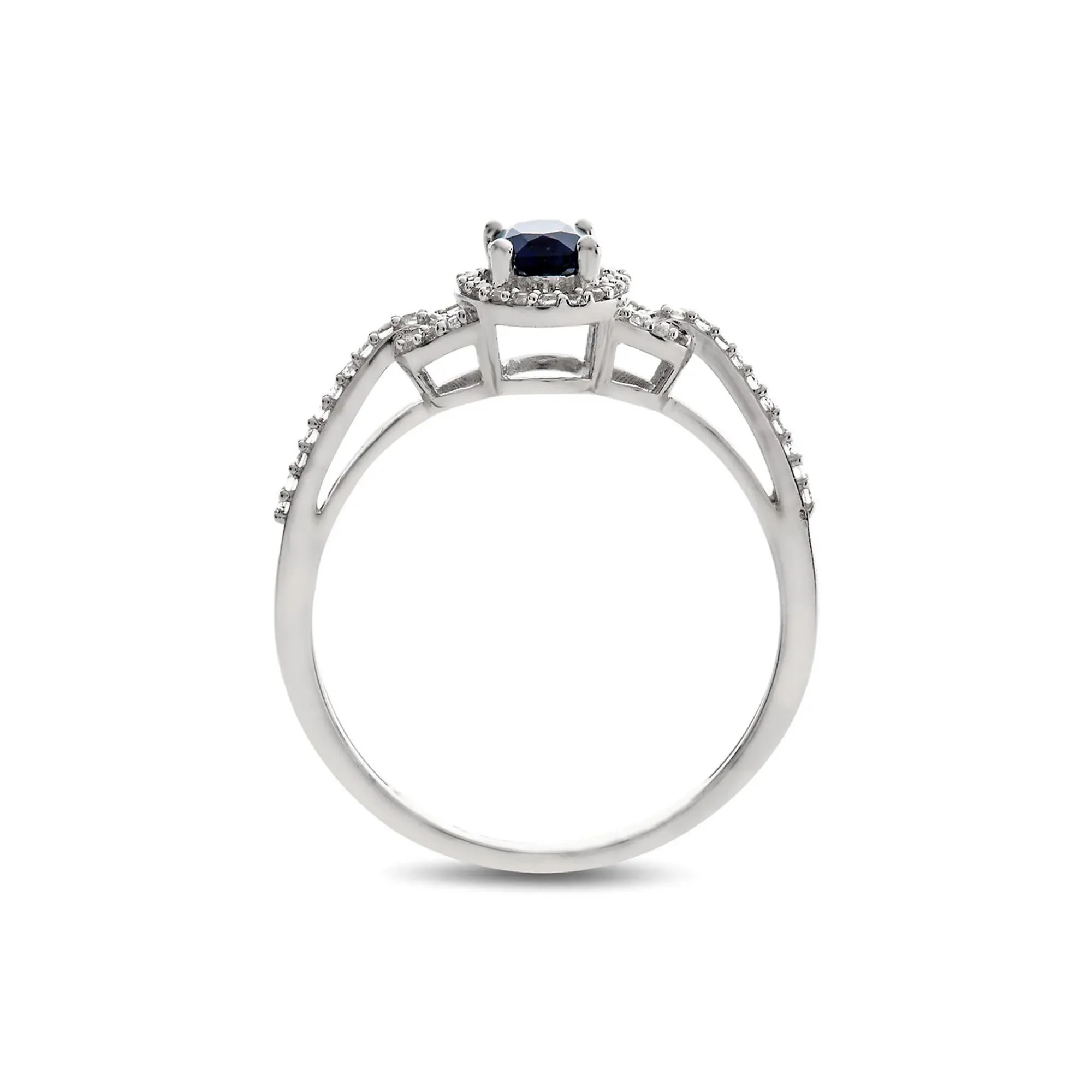 1/7 CT. Tw. Sapphire & Diamond Ring 10K White Gold Size 6.5 - Image 2