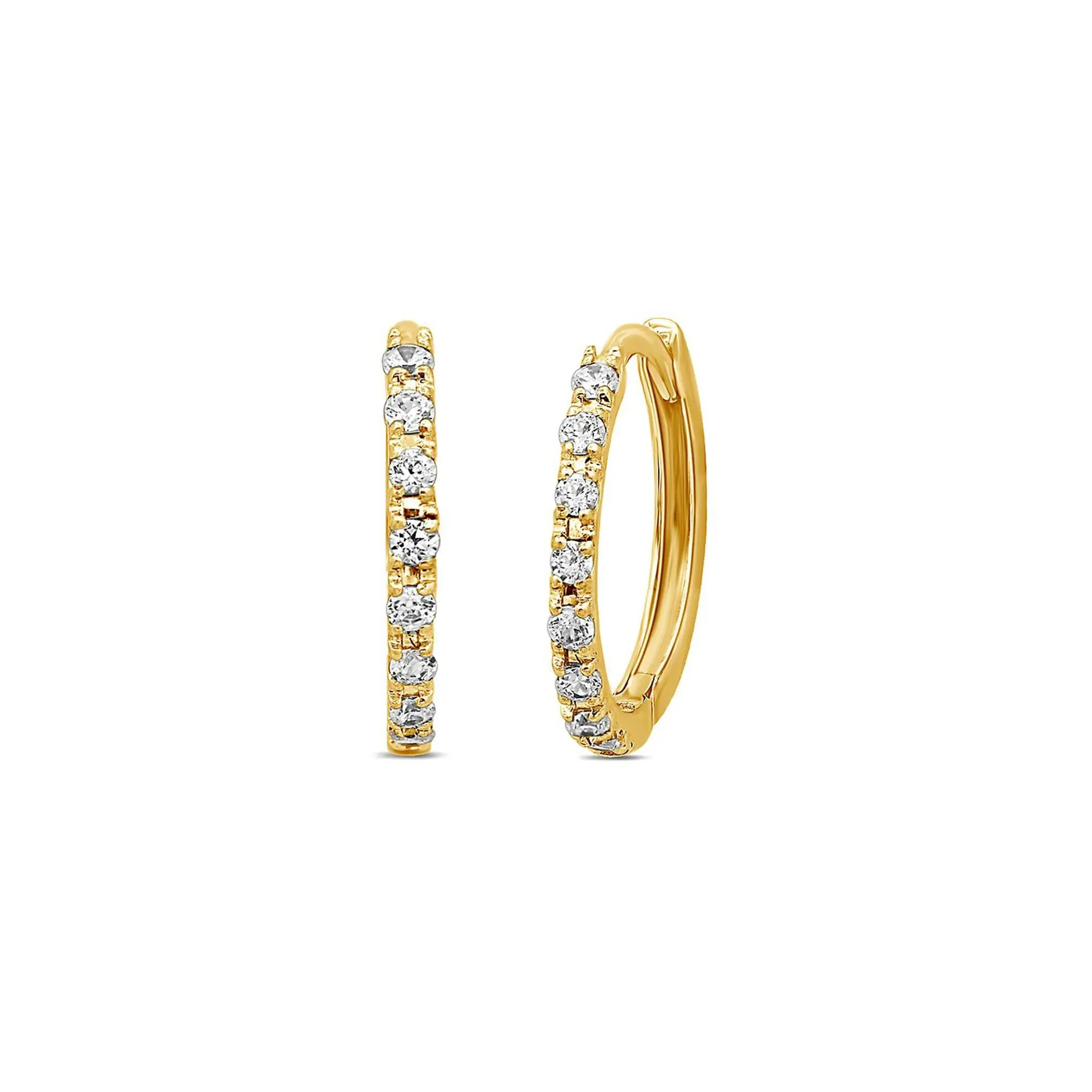 1/4 CT. Tw. Diamond Hoop Earrings 14K Yellow Gold Size 14.00mm