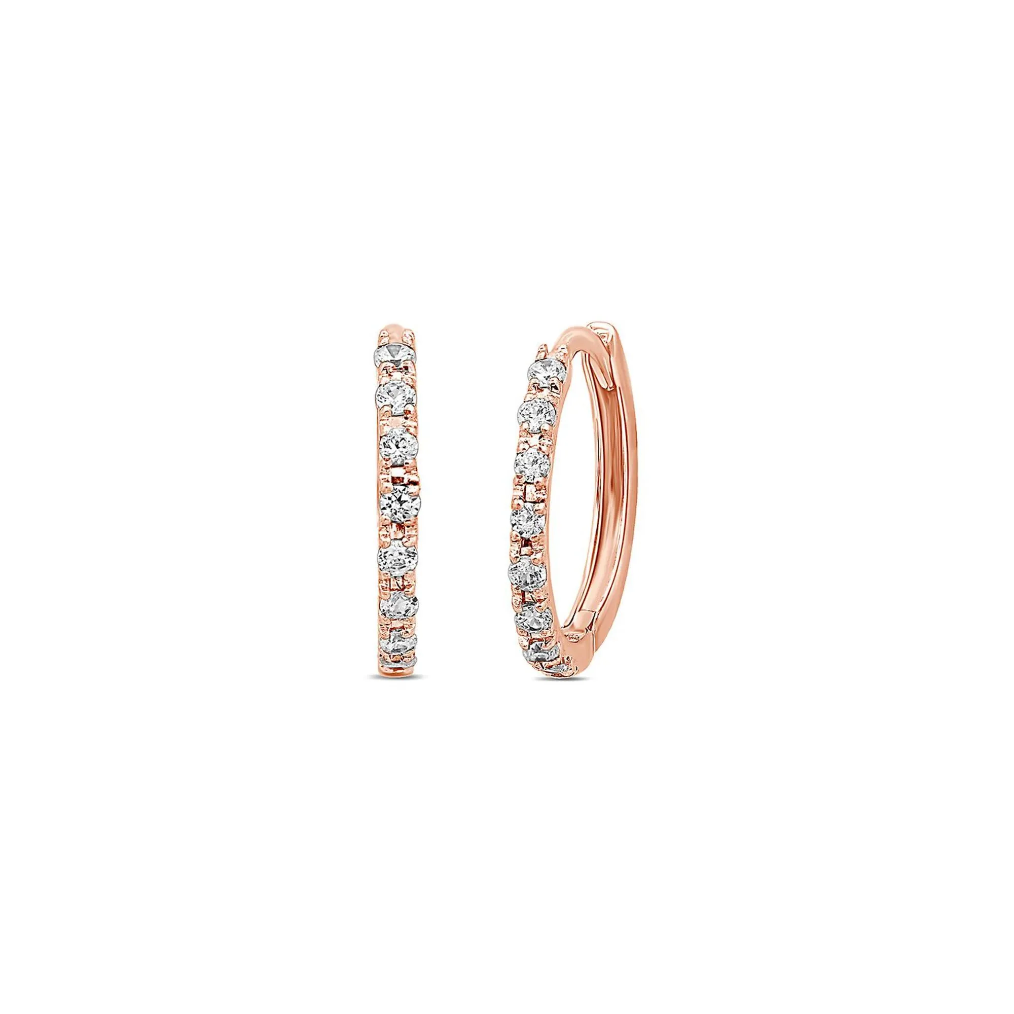 1/4 CT. Tw. Diamond Hoop Earrings 14K Rose Gold Size 14.00mm