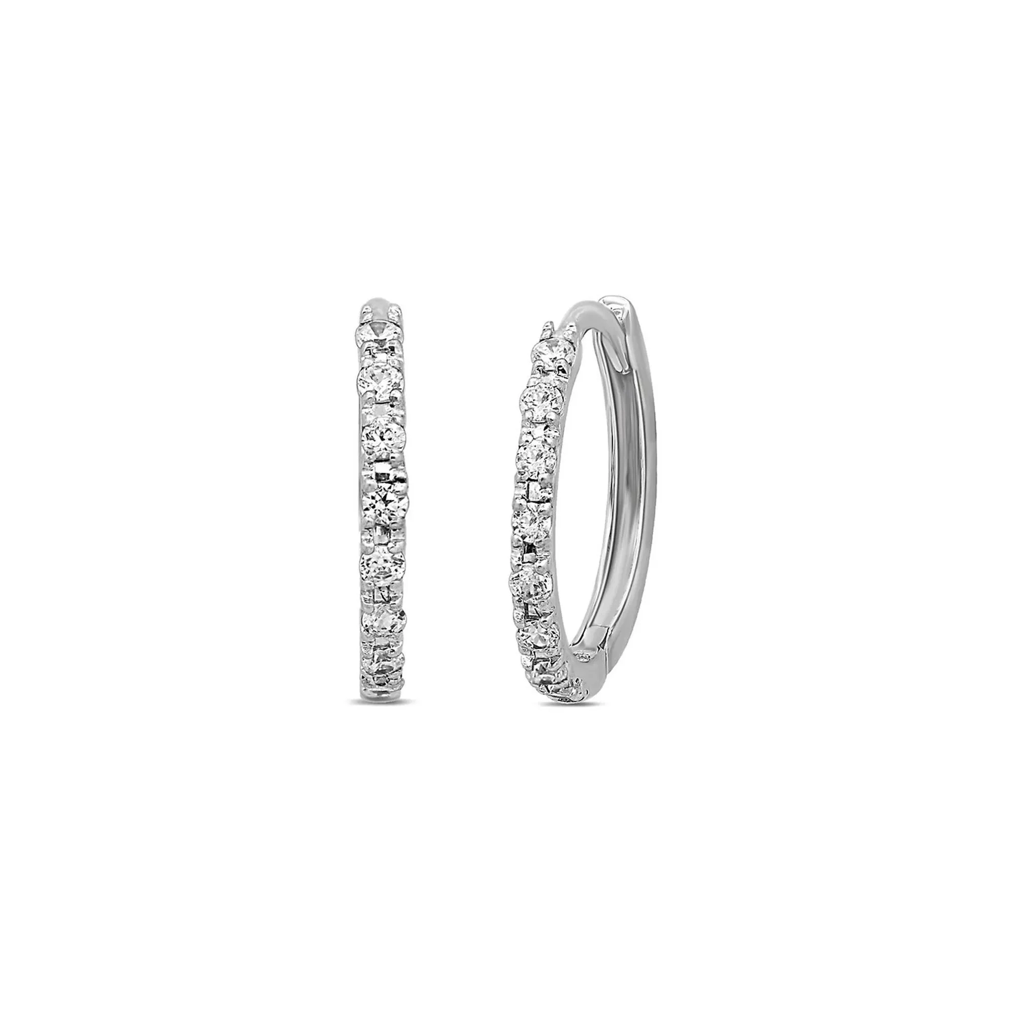 1/4 CT. Tw. Diamond Hoop Earrings 14K White Gold Size 14.00mm