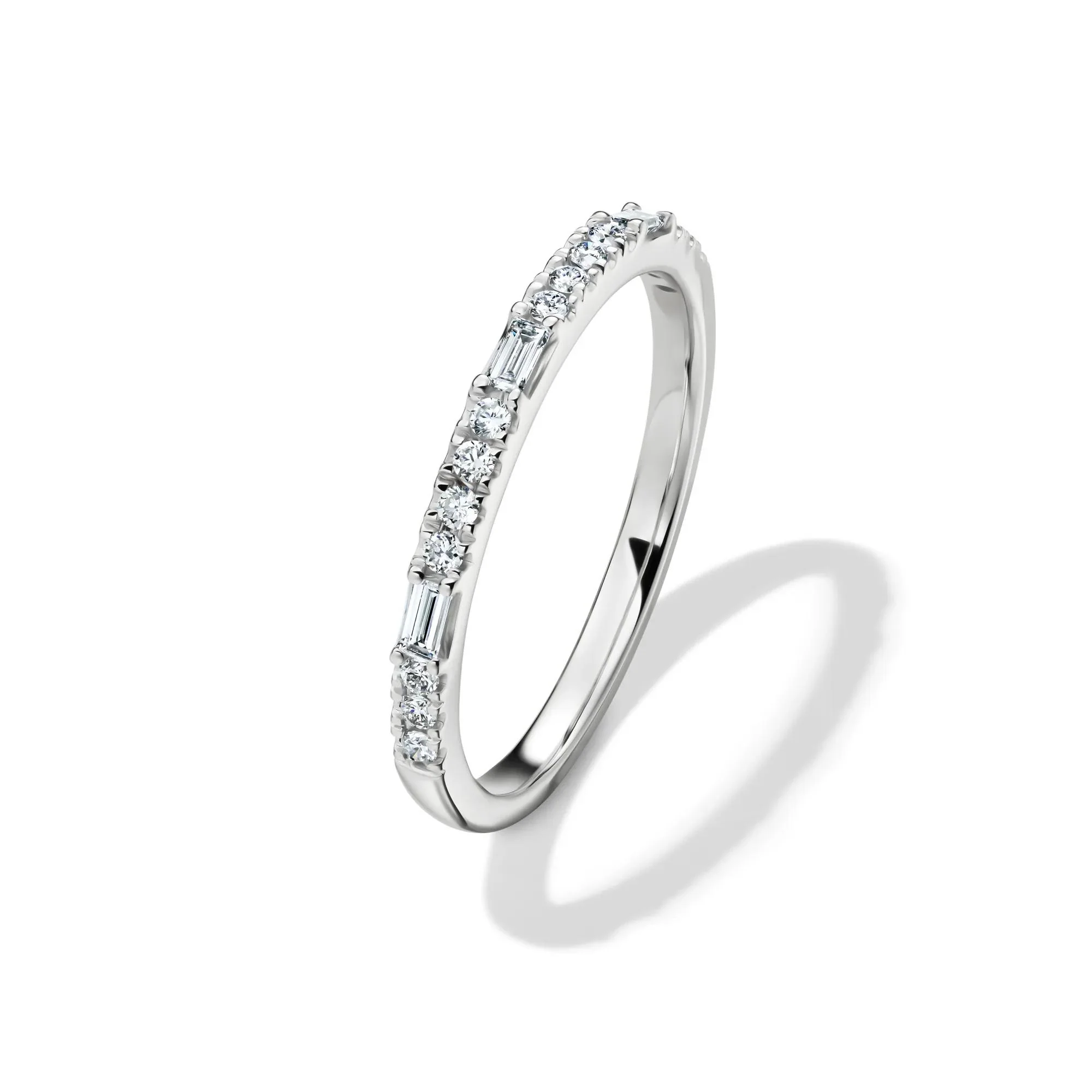 Lab Grown Diamond Round & Baguette Stack Band Ring 10K White Gold (1/5 CT. T.w) Size 6 1mm - Image 4