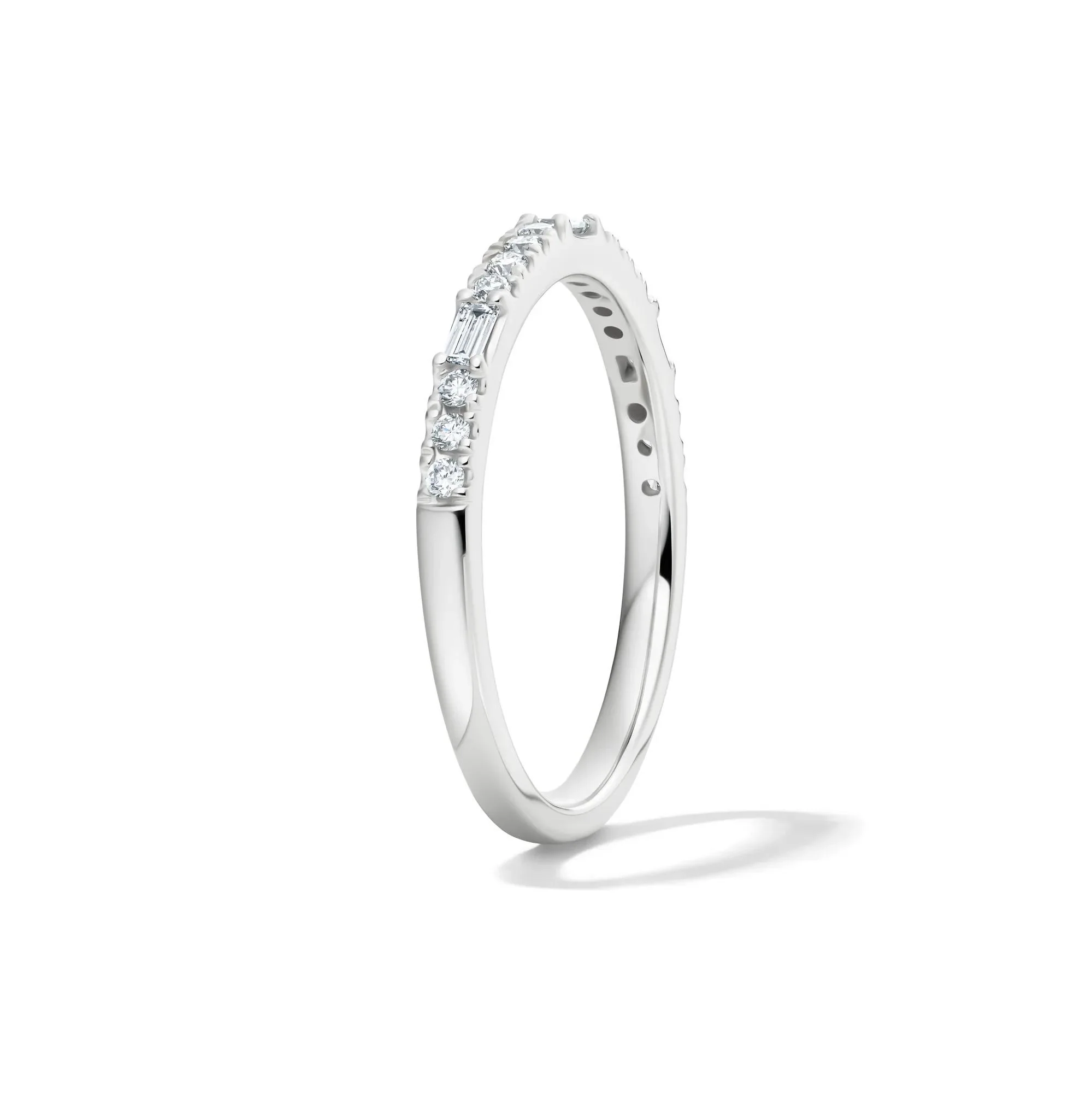 Lab Grown Diamond Round & Baguette Stack Band Ring 10K White Gold (1/5 CT. T.w) Size 8 1mm - Image 3