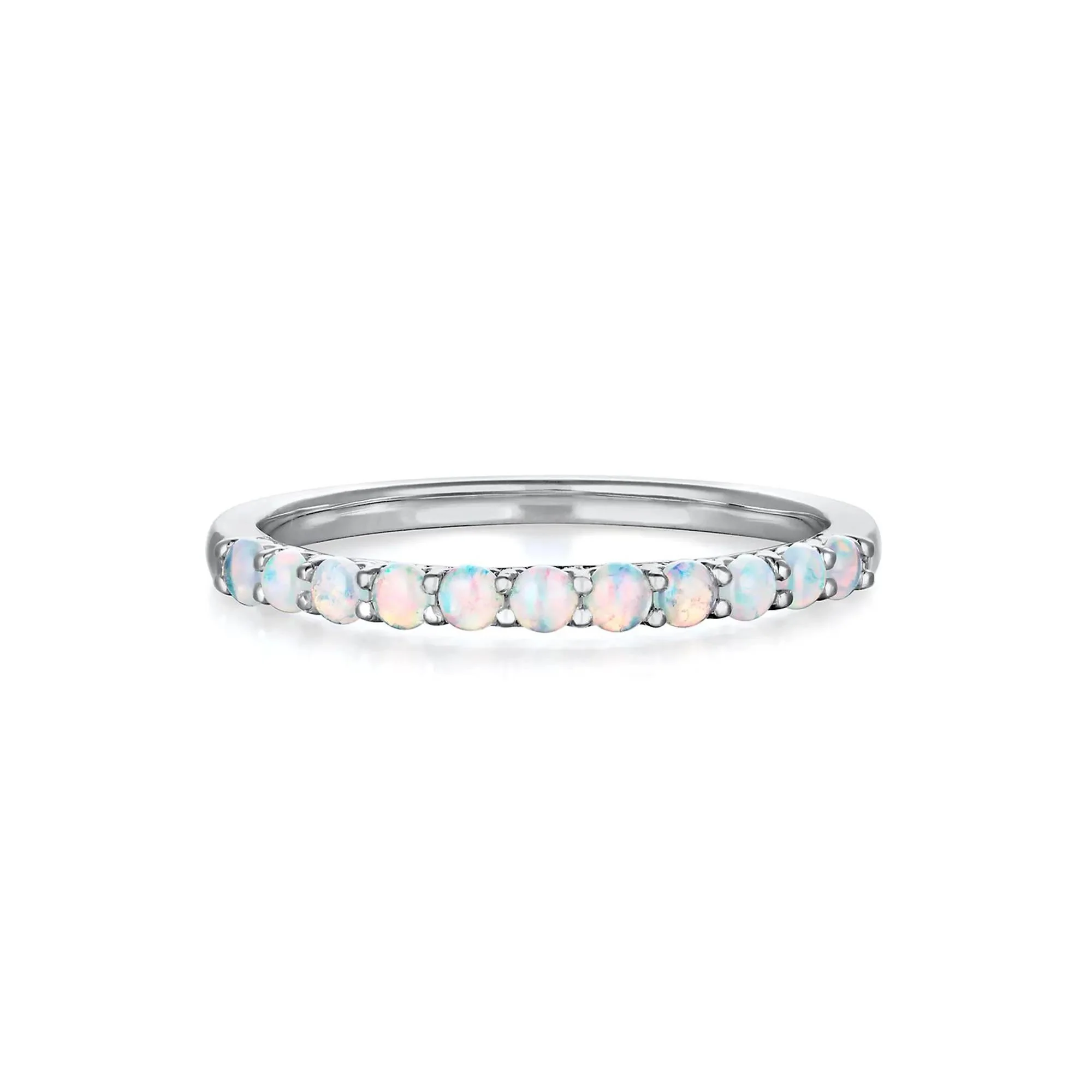 Lab Created Opal Stack Ring .925 Sterling Silver White Size 6