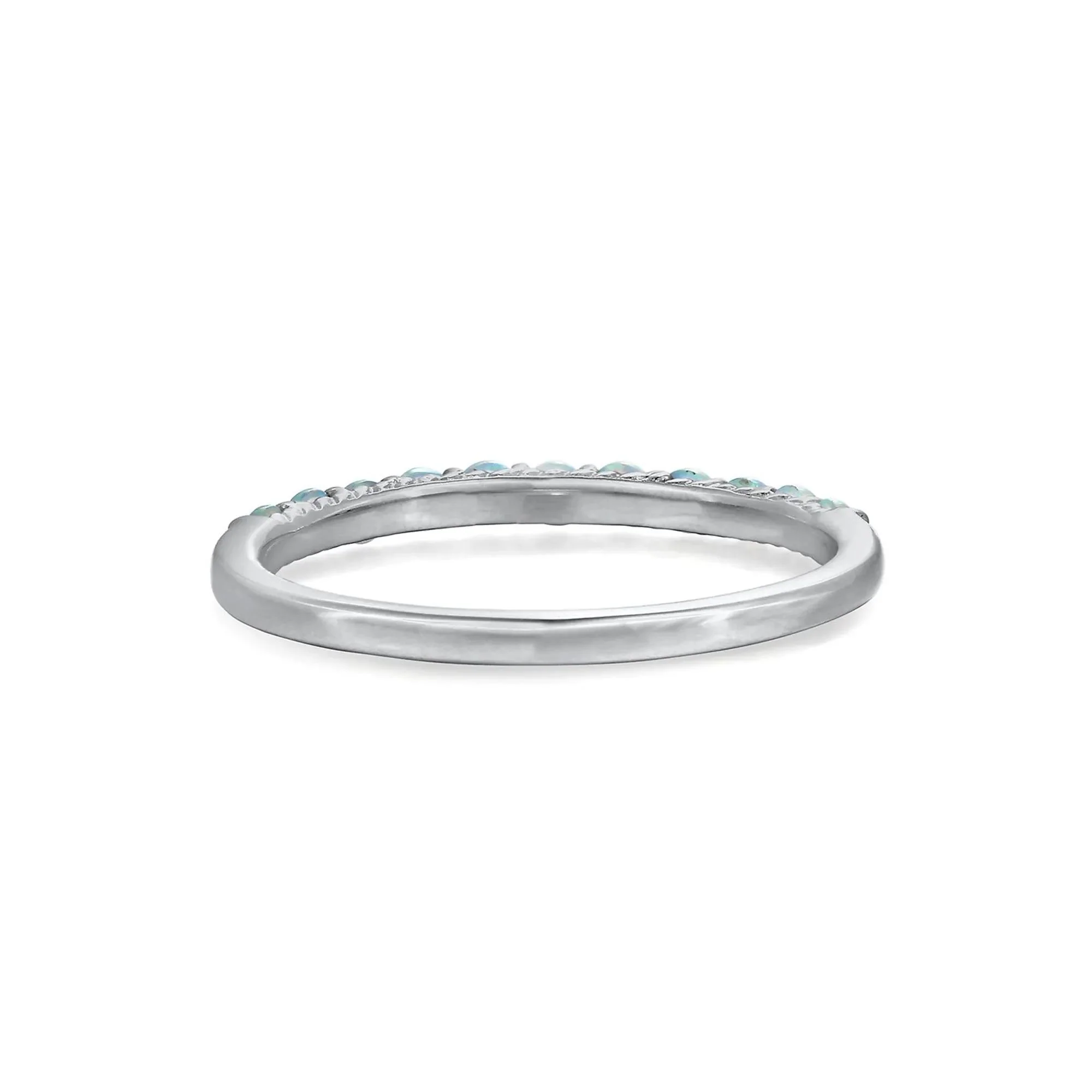 Lab Created Opal Stack Ring .925 Sterling Silver White Size 7.5 - Image 4