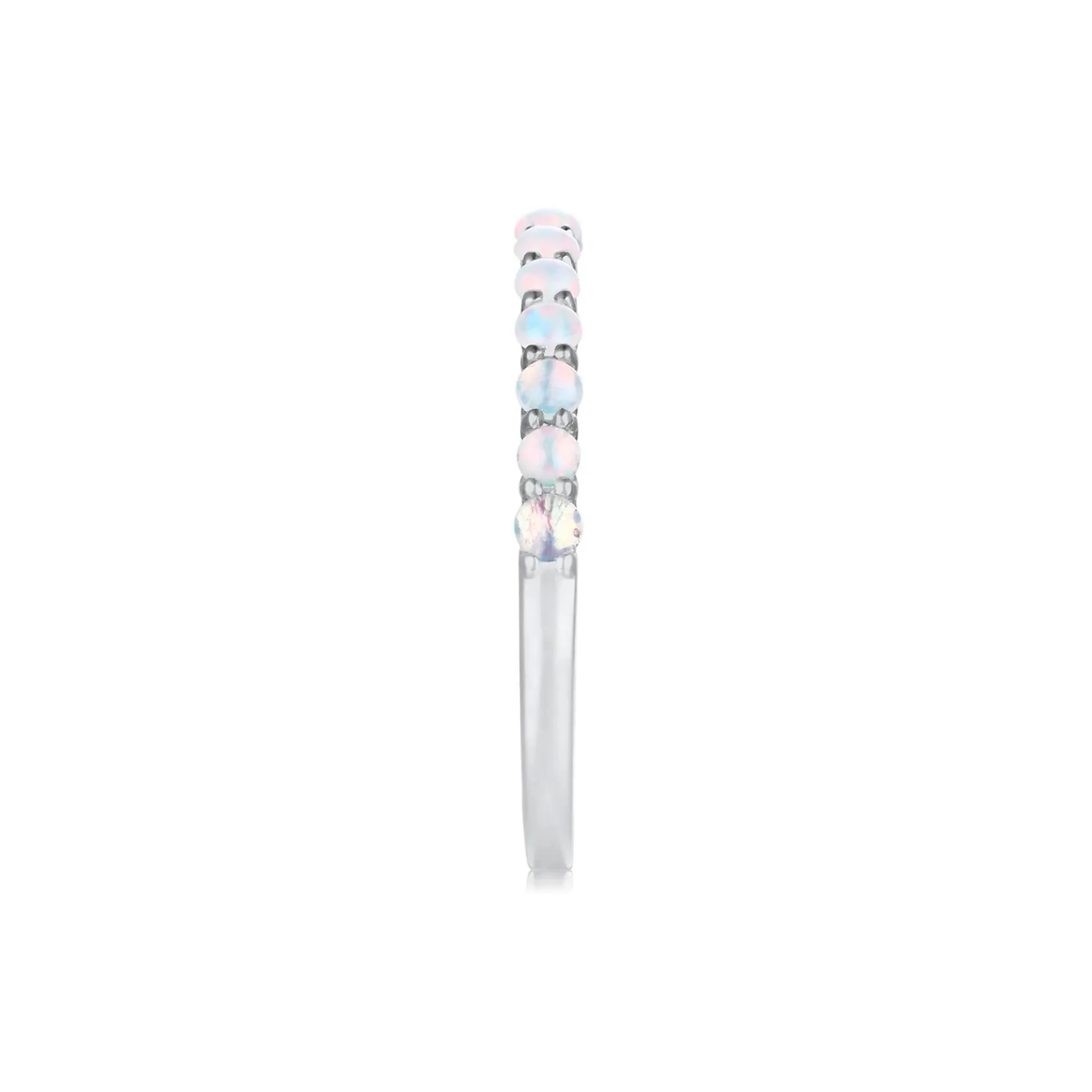 Lab Created Opal Stack Ring .925 Sterling Silver White Size 8 - Image 3