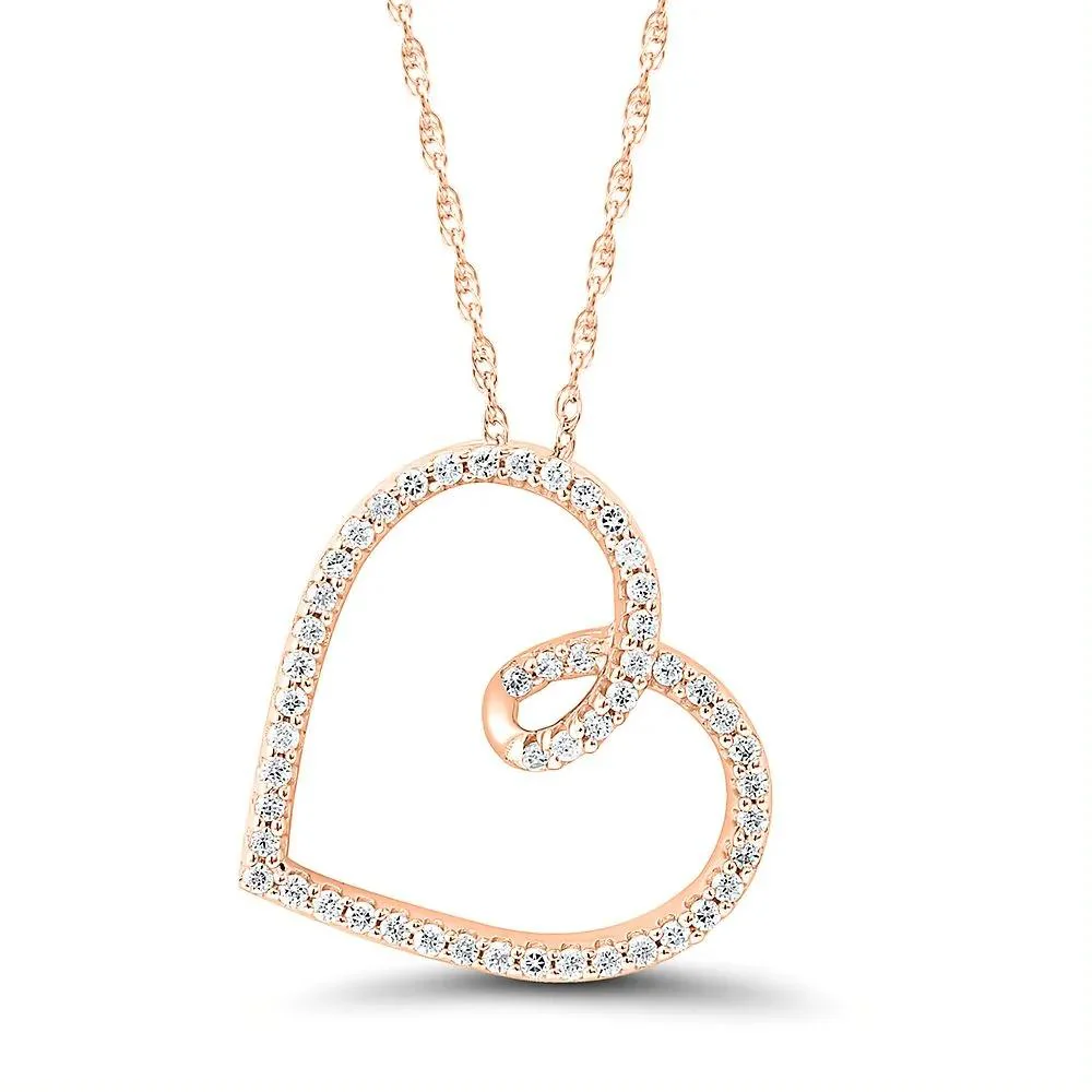 1/7 CT. Tw. Diamond Heart Pendant Necklace 10K Rose Gold Size 18"