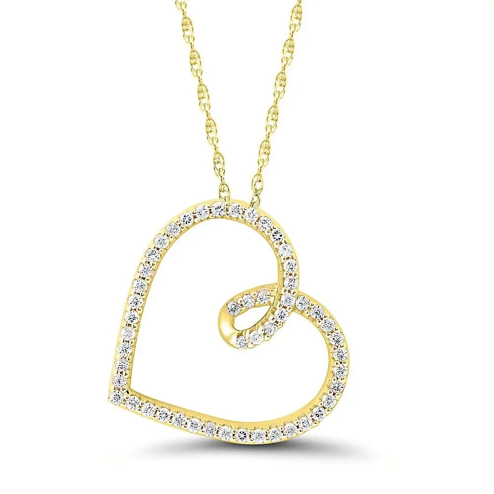 1/7 CT. Tw. Diamond Heart Pendant Necklace 10K Yellow Gold Size 18"