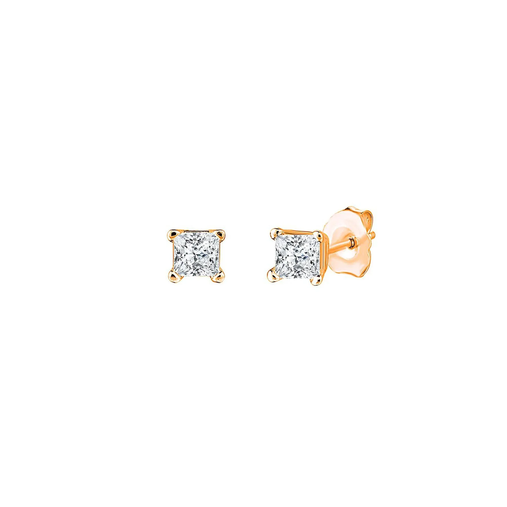 1/7 CT. Tw. Diamond Princess Cut Stud Earrings 14K Rose Gold Size 2.50mm