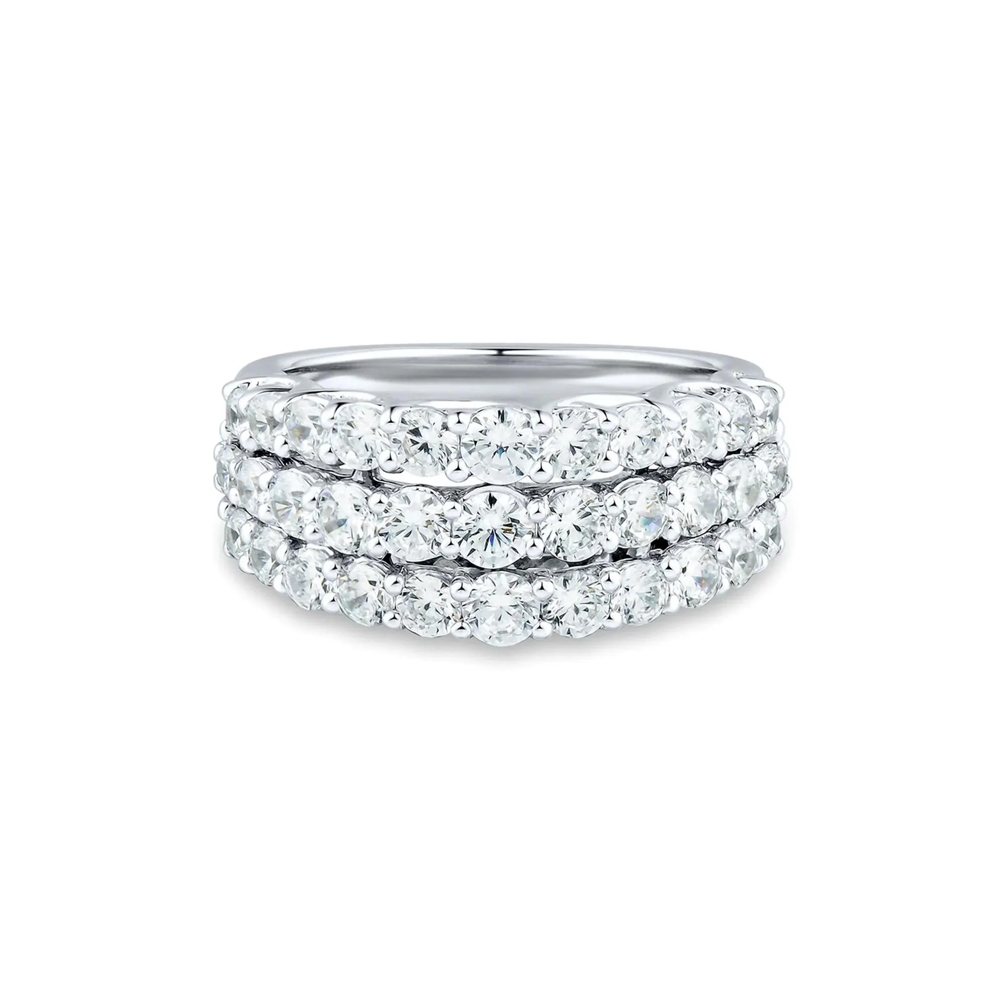 2 CT. Tw. Lab Grown Diamond Three-Row Anniversary Band Ring 14K White Gold Round Brilliant Cut Size 7.5 1mm