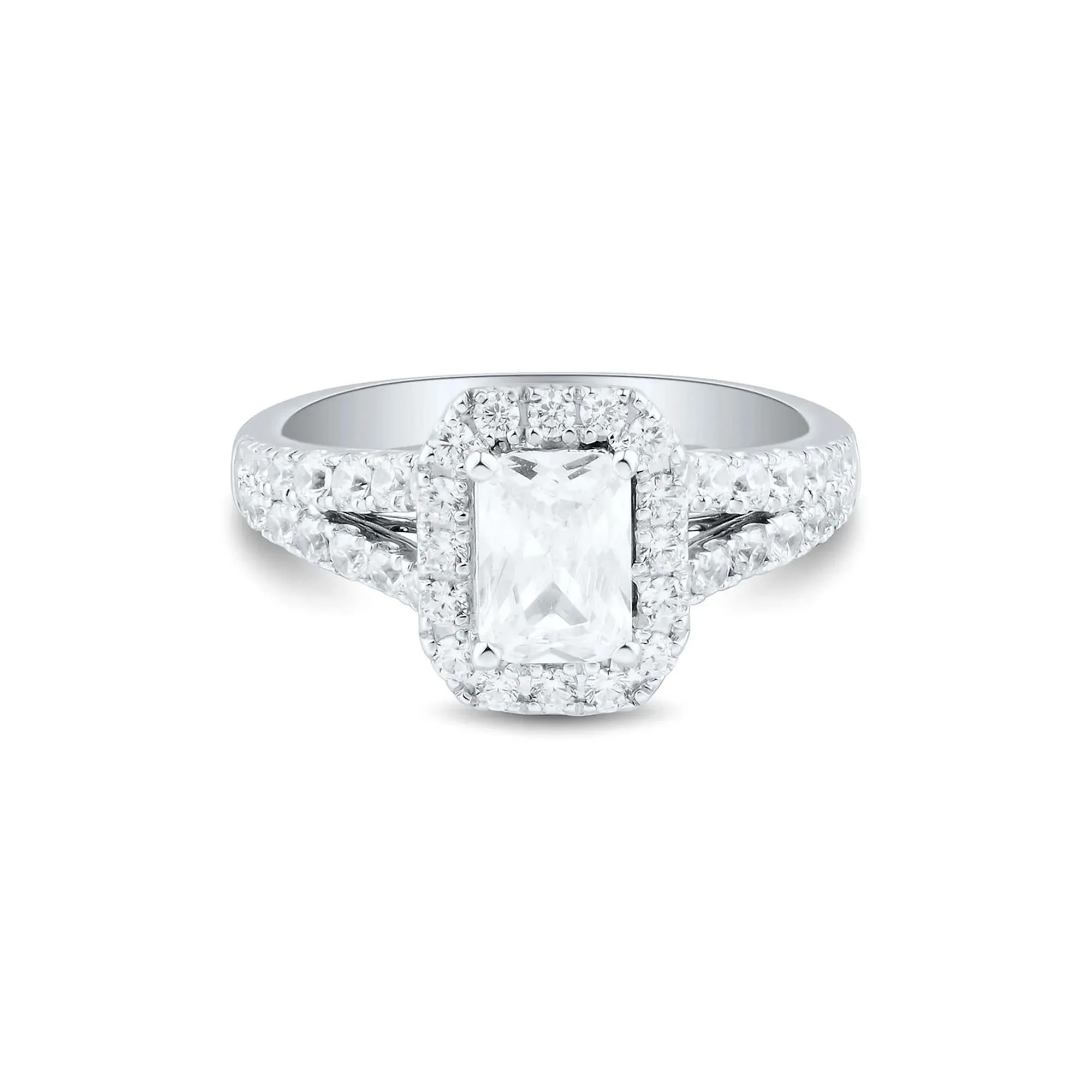 2 CT. Tw. Lab Grown Diamond Halo Engagement Ring 14K White Gold Round Brilliant Cut Size 8.5