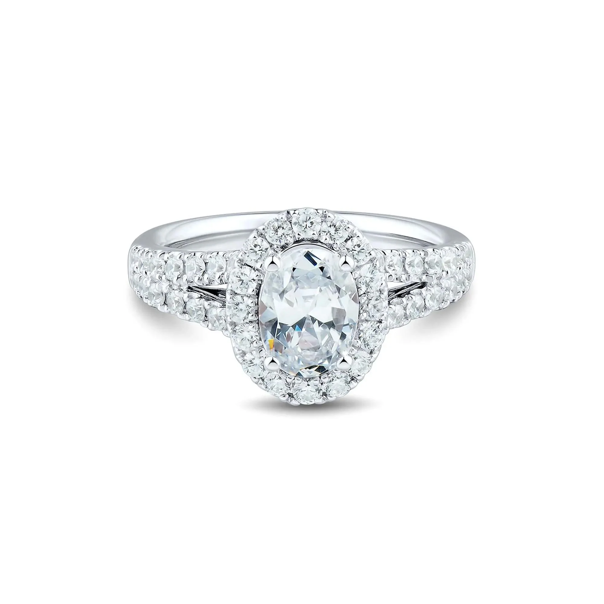2 CT. Tw. Lab Grown Diamond Halo Engagement Ring 14K White Gold Round Brilliant Cut Size 9