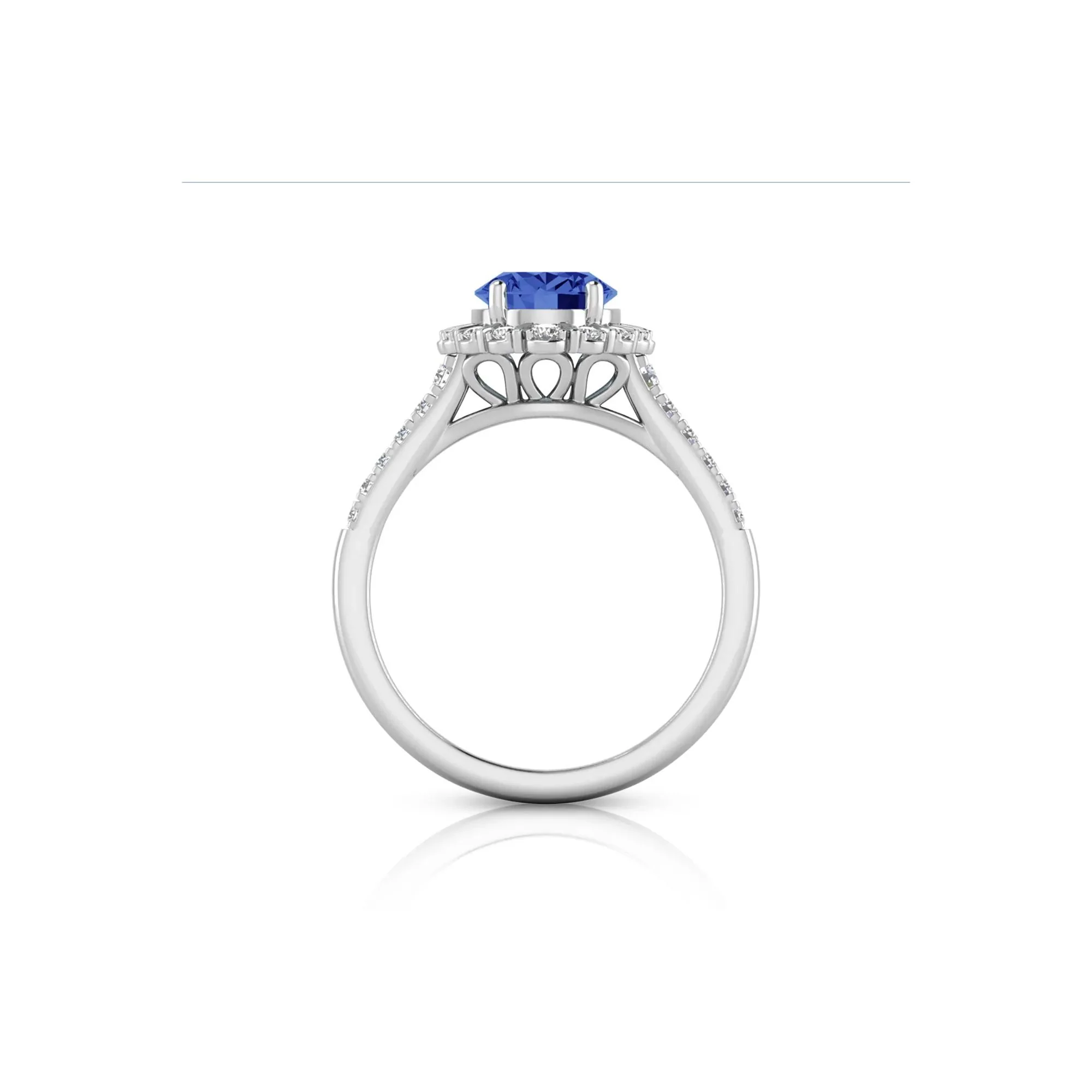 1/3 CT. Tw. Tanzanite & Diamond Halo Ring 14K White Gold Round Brilliant Cut Size 8.5 - Image 2