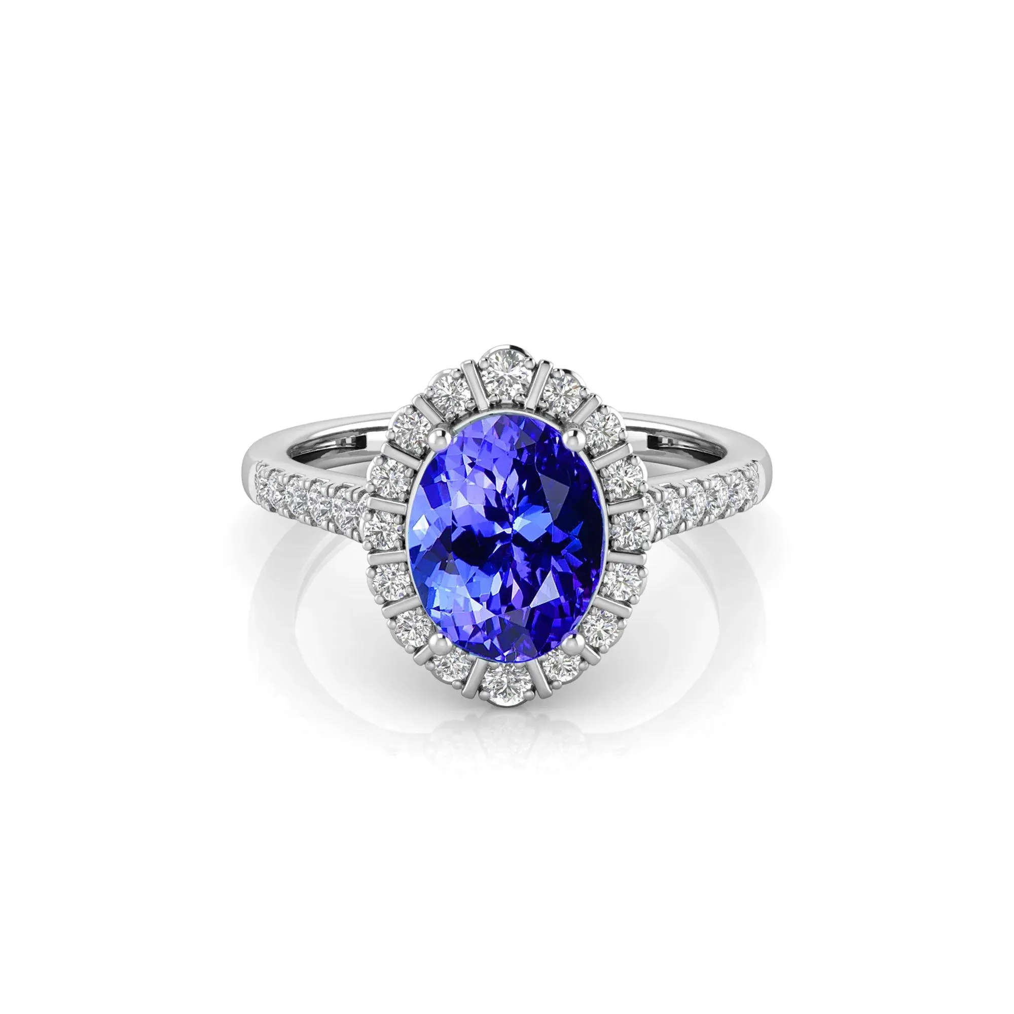 1/3 CT. Tw. Tanzanite & Diamond Halo Ring 14K White Gold Round Brilliant Cut Size 9
