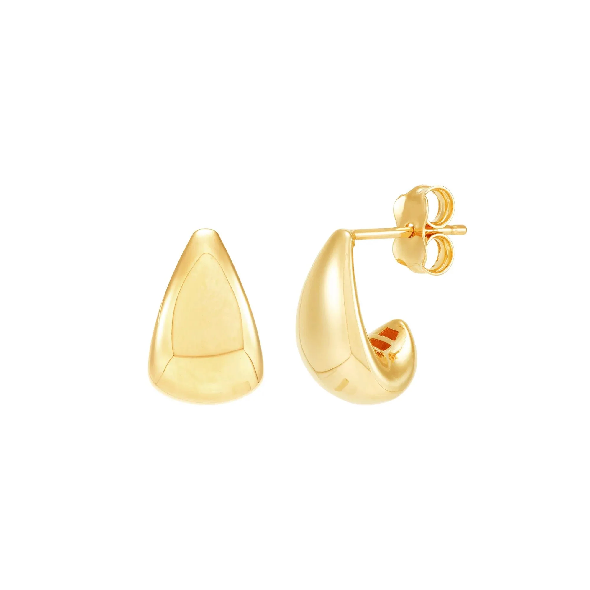 Polished Graduated J-Hoop Earrings 14K Yellow Gold Size 9.50mm