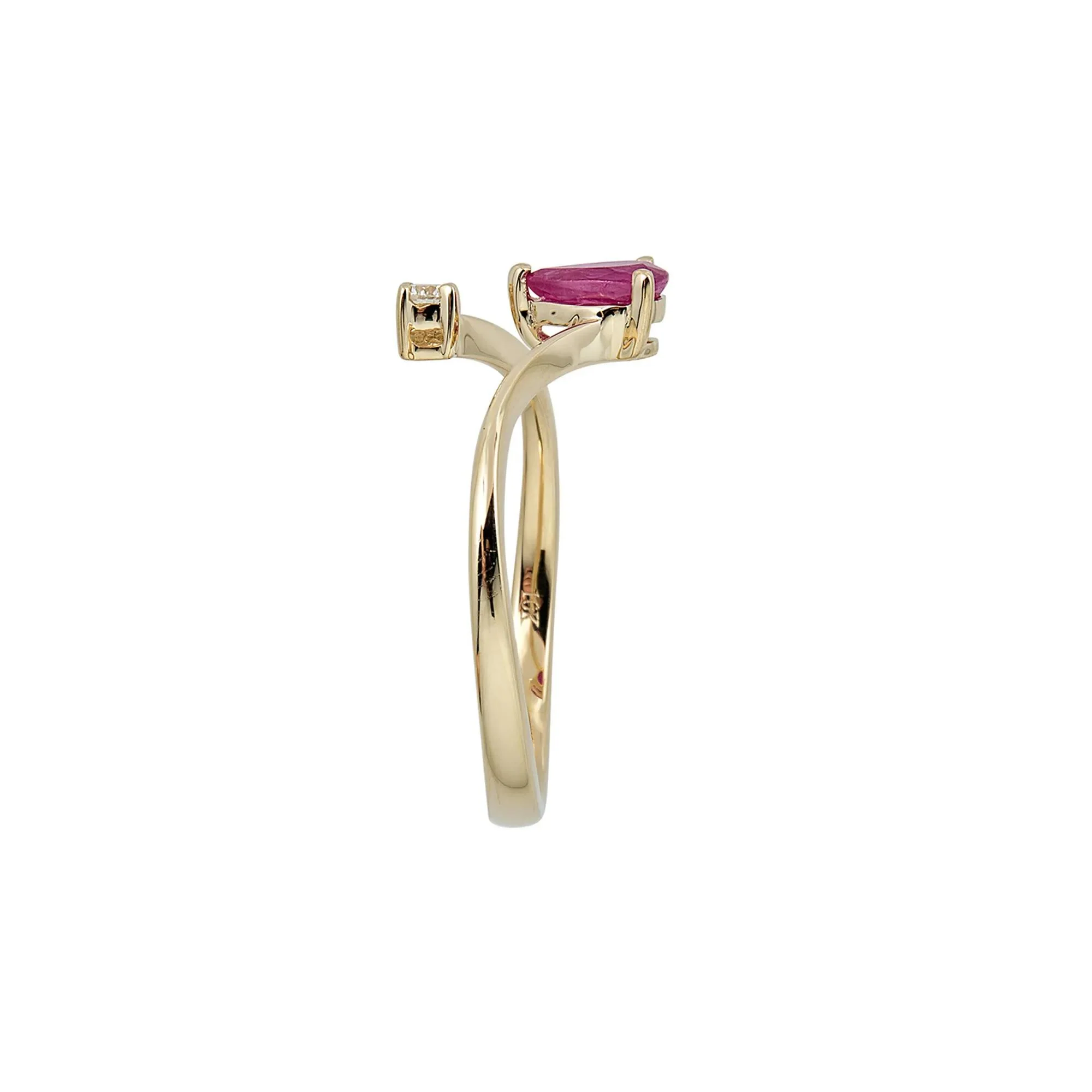 Ruby & Diamond Ring 10K Yellow Gold Round Brilliant Cut Size 6 - Image 3