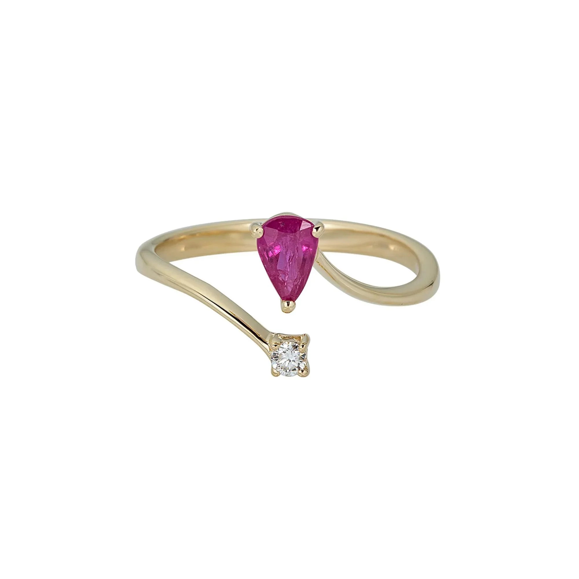 Ruby & Diamond Ring 10K Yellow Gold Round Brilliant Cut Size 7