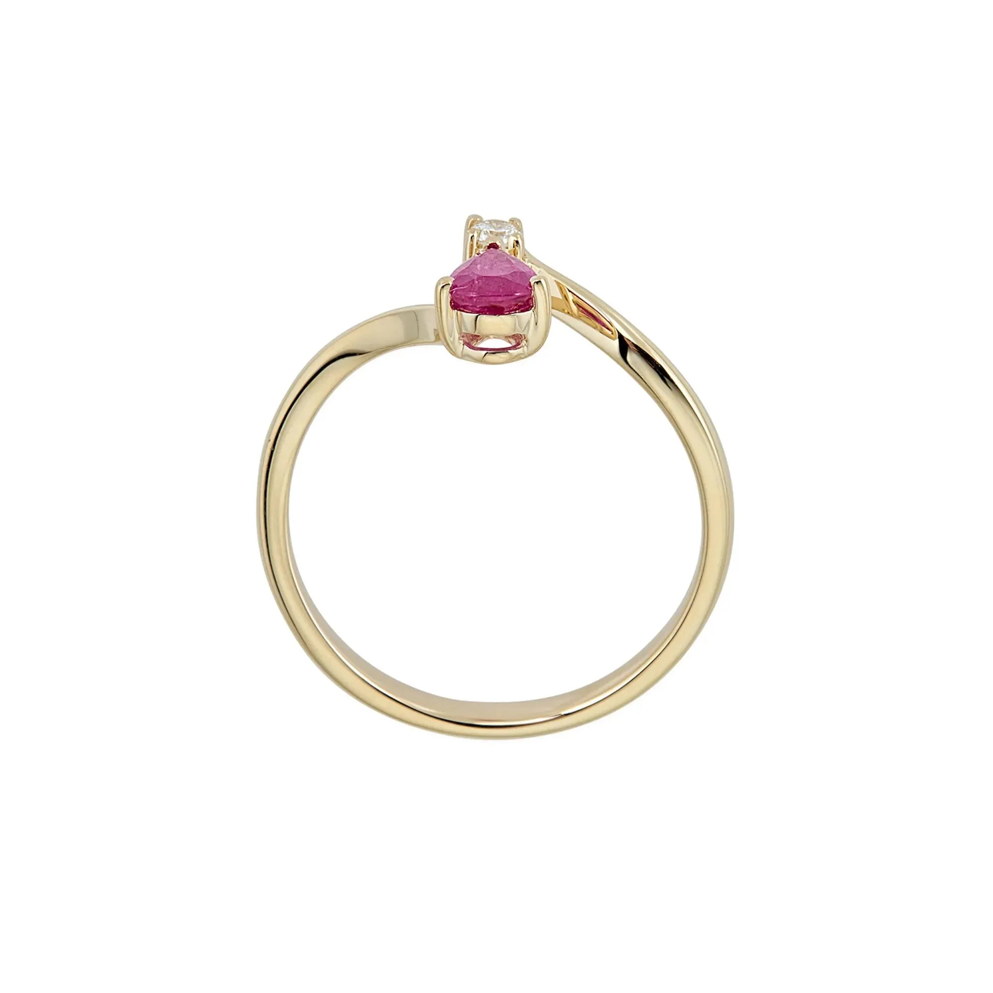 Ruby & Diamond Ring 10K Yellow Gold Round Brilliant Cut Size 7.5 - Image 2