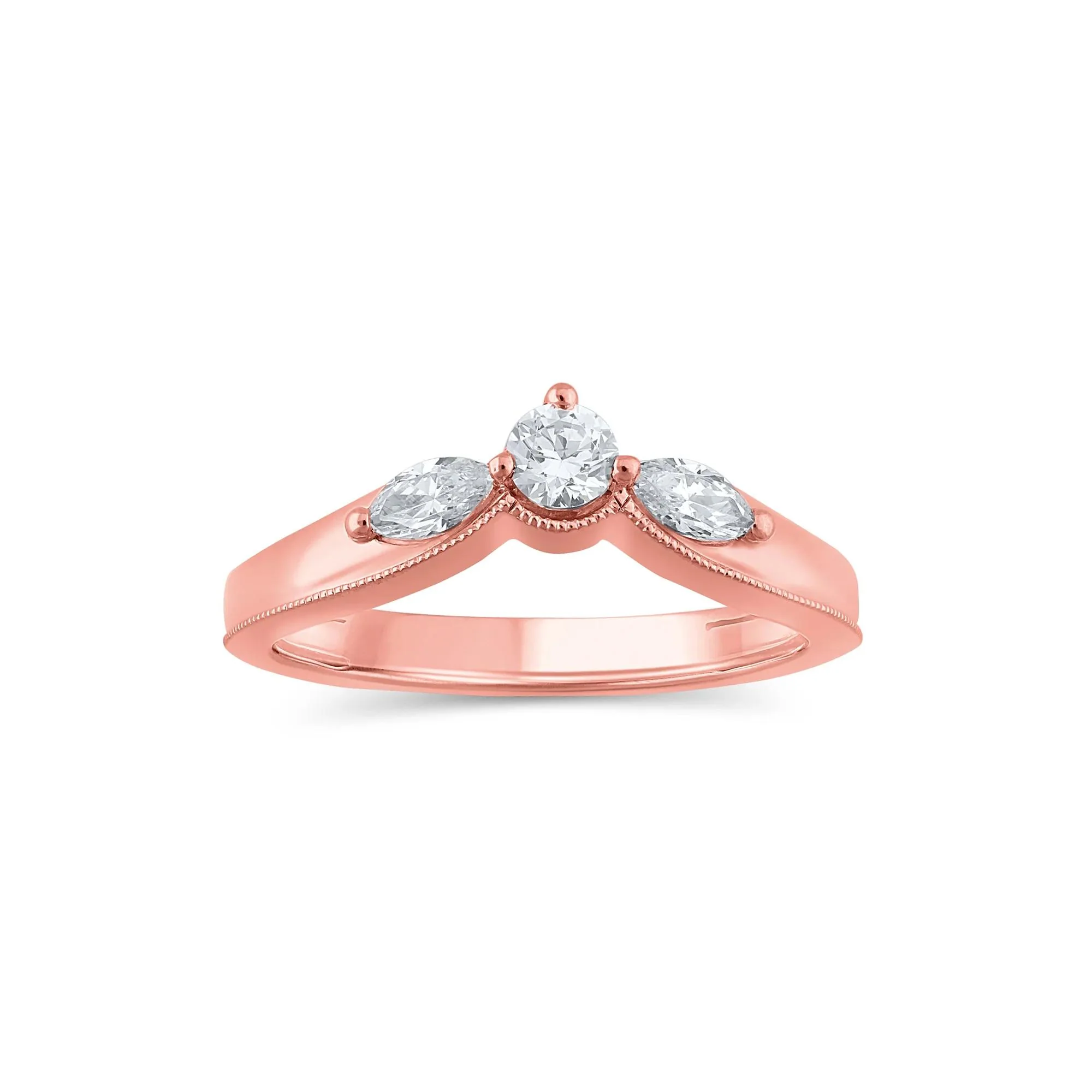 1/2 CT. Tw. Lab Grown Diamond Contour Band Ring 14K Rose Gold Round Brilliant Cut Size 6.5