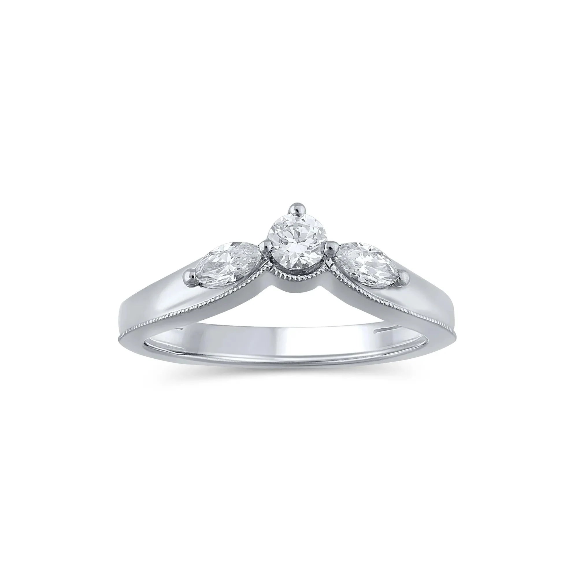1/2 CT. Tw. Lab Grown Diamond Contour Band Ring 14K White Gold Round Brilliant Cut Size 6.5