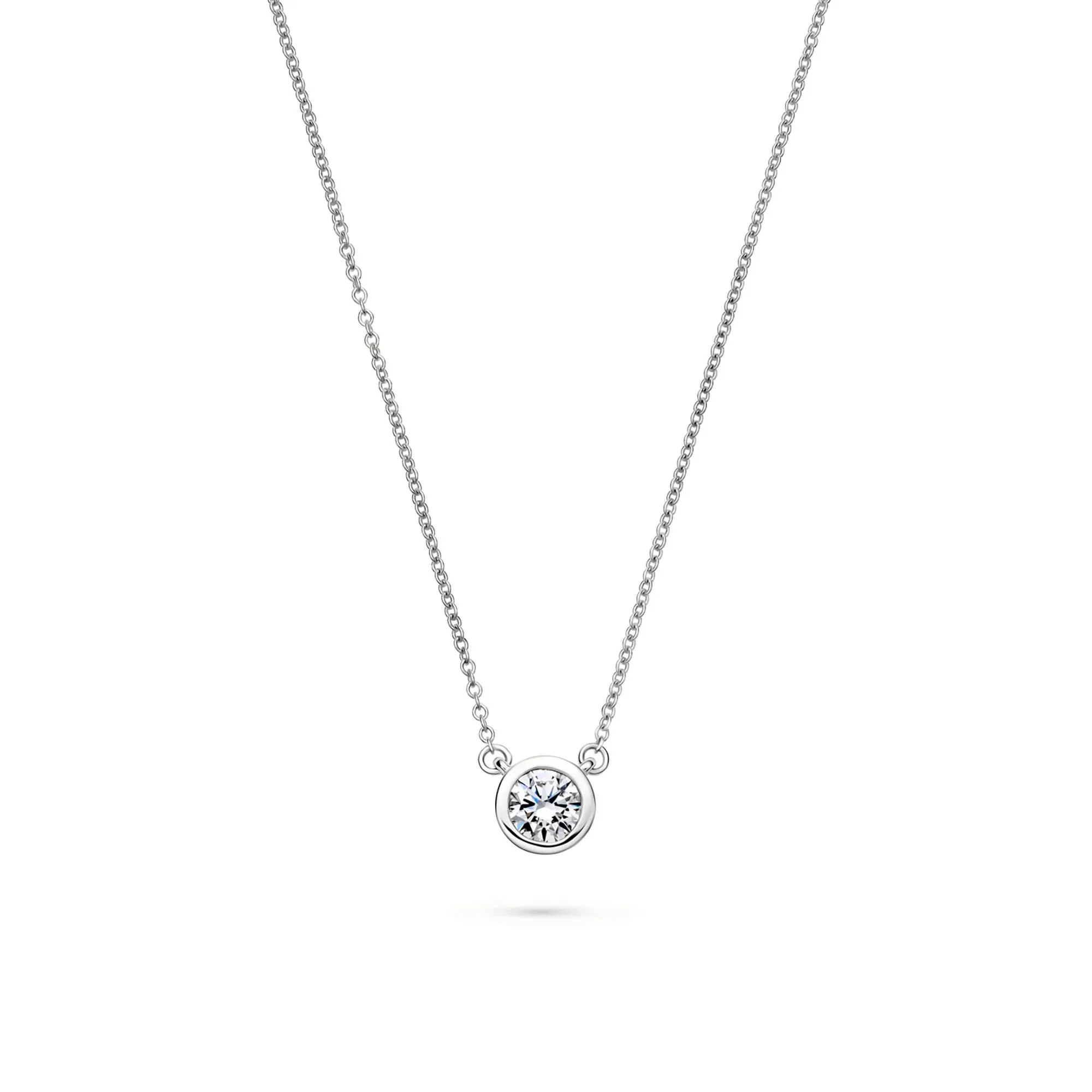 Lab Grown Diamond Bezel-Set Solitaire Pendant Necklace 14K White Gold (1/2ct. Tw.) Size 17"