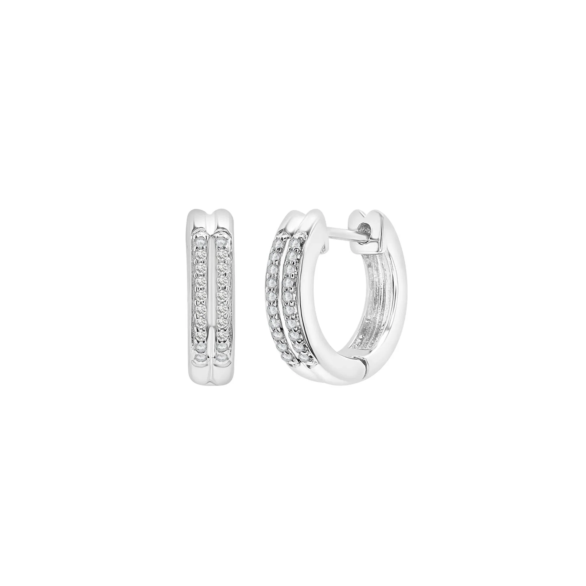 1/7 CT. Tw. Diamond Double Row Hoop Earrings .925 Sterling Silver White Size 3.50mm