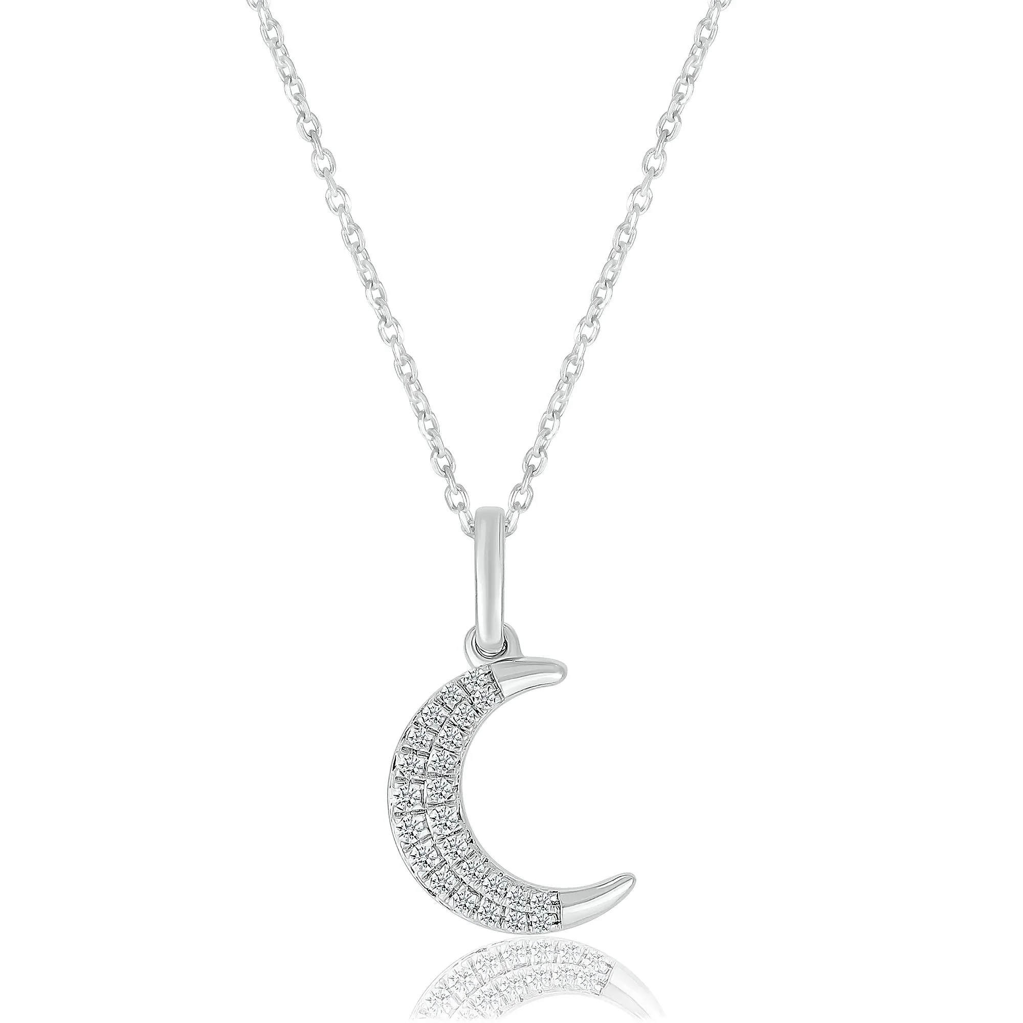 1/8 CT. Tw. Diamond Crescent Moon Pendant Necklace .925 Sterling Silver White Size 18"
