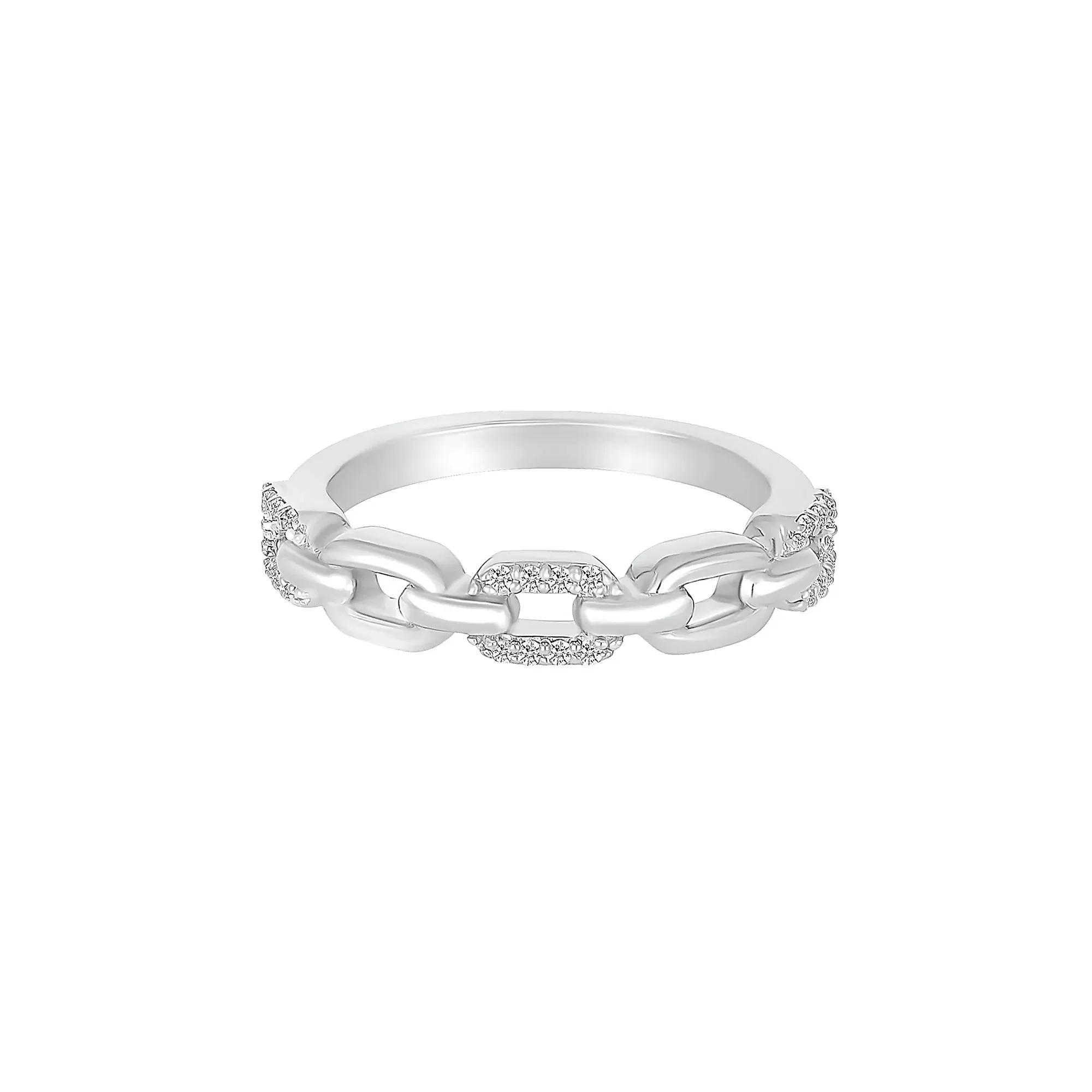 1/8 CT. Tw. Diamond Chain Link Band Ring .925 Sterling Silver White Size 6