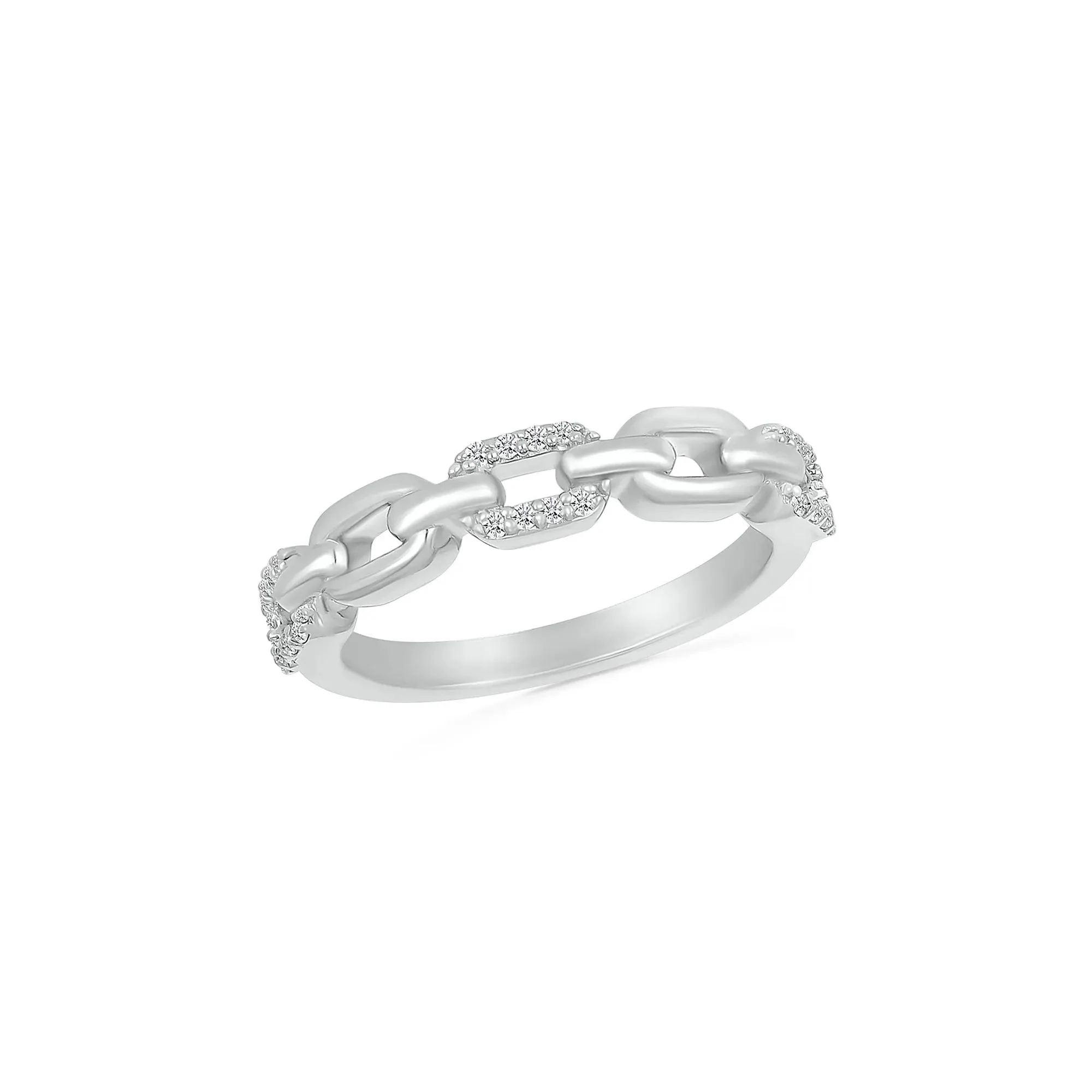 1/8 CT. Tw. Diamond Chain Link Band Ring .925 Sterling Silver White Size 6 - Image 4