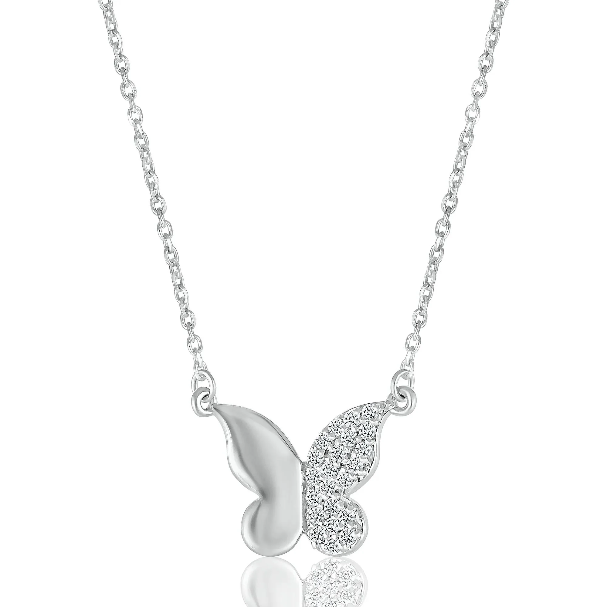 1/8 CT. Tw. Diamond Butterfly Pendant Necklace .925 Sterling Silver White Size 17.5"