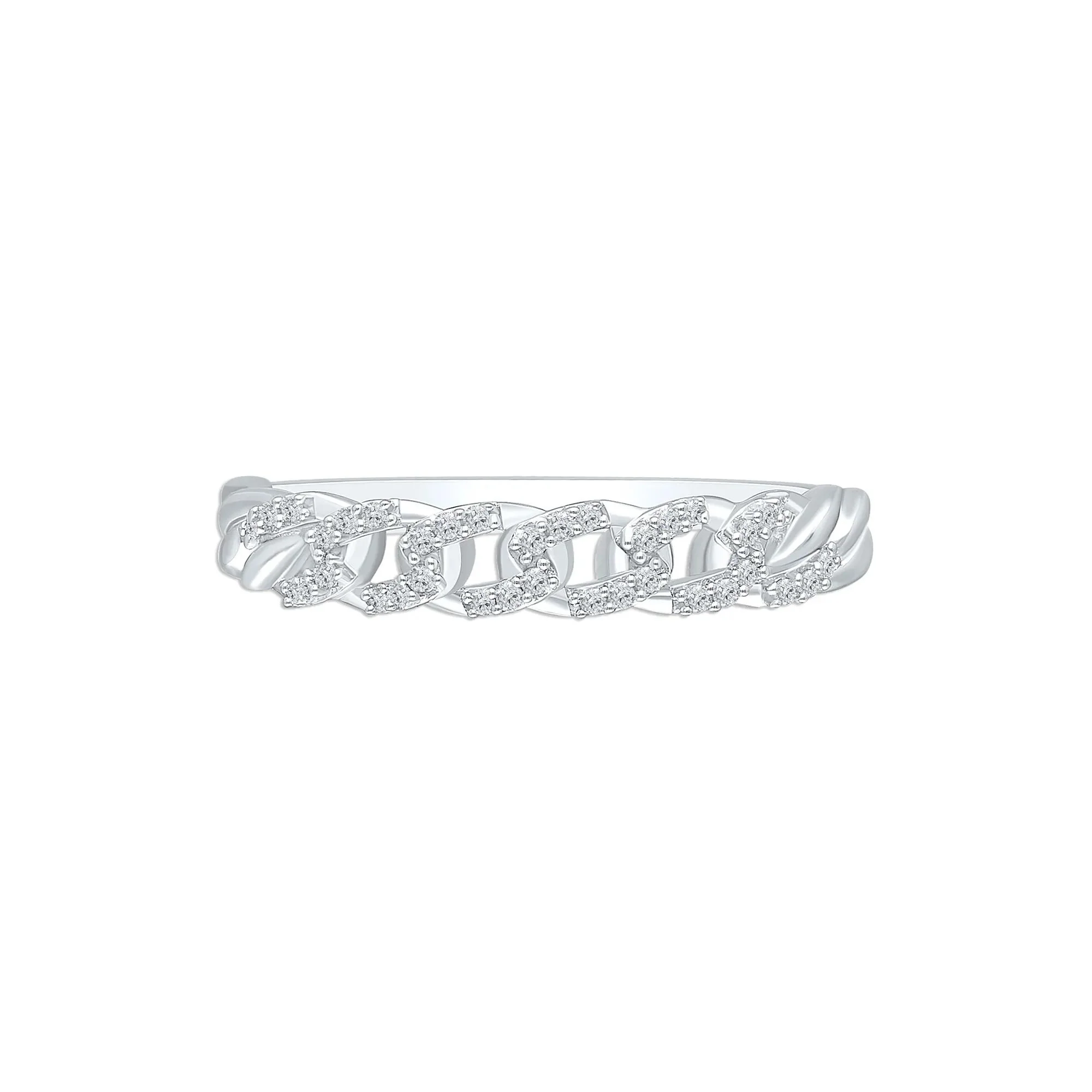 Diamond Accent Chain Link Band Ring .925 Sterling Silver White Size 7
