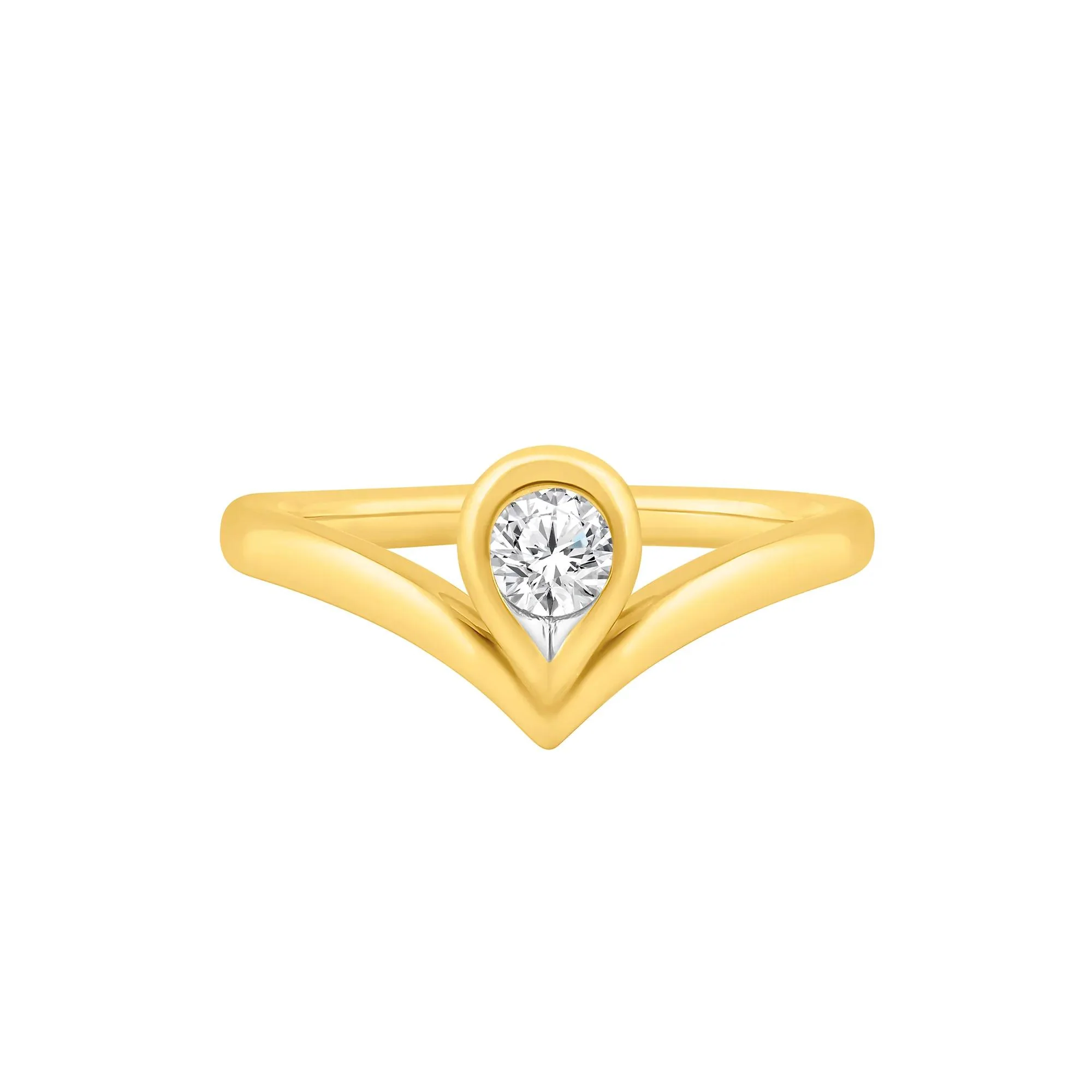 1/3 CT. Tw. Lab Grown Diamond Chevron Teardrop Ring 14K Yellow Gold Round Brilliant Cut Size 9 2mm