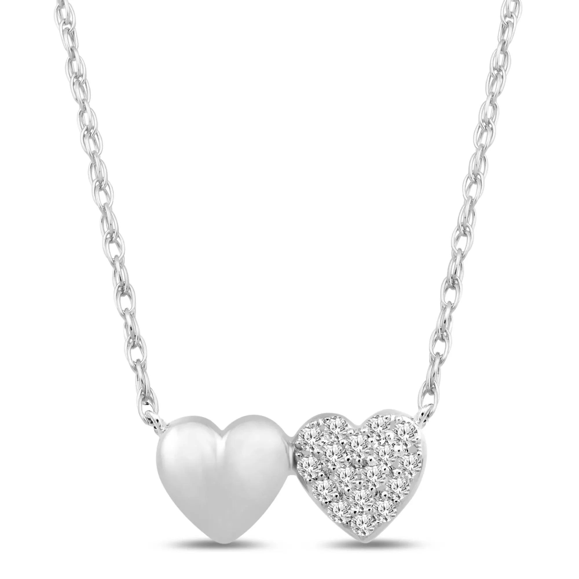 1/10 CT. Tw. Diamond Double Heart Necklace .925 Sterling Silver White Size 17.5"