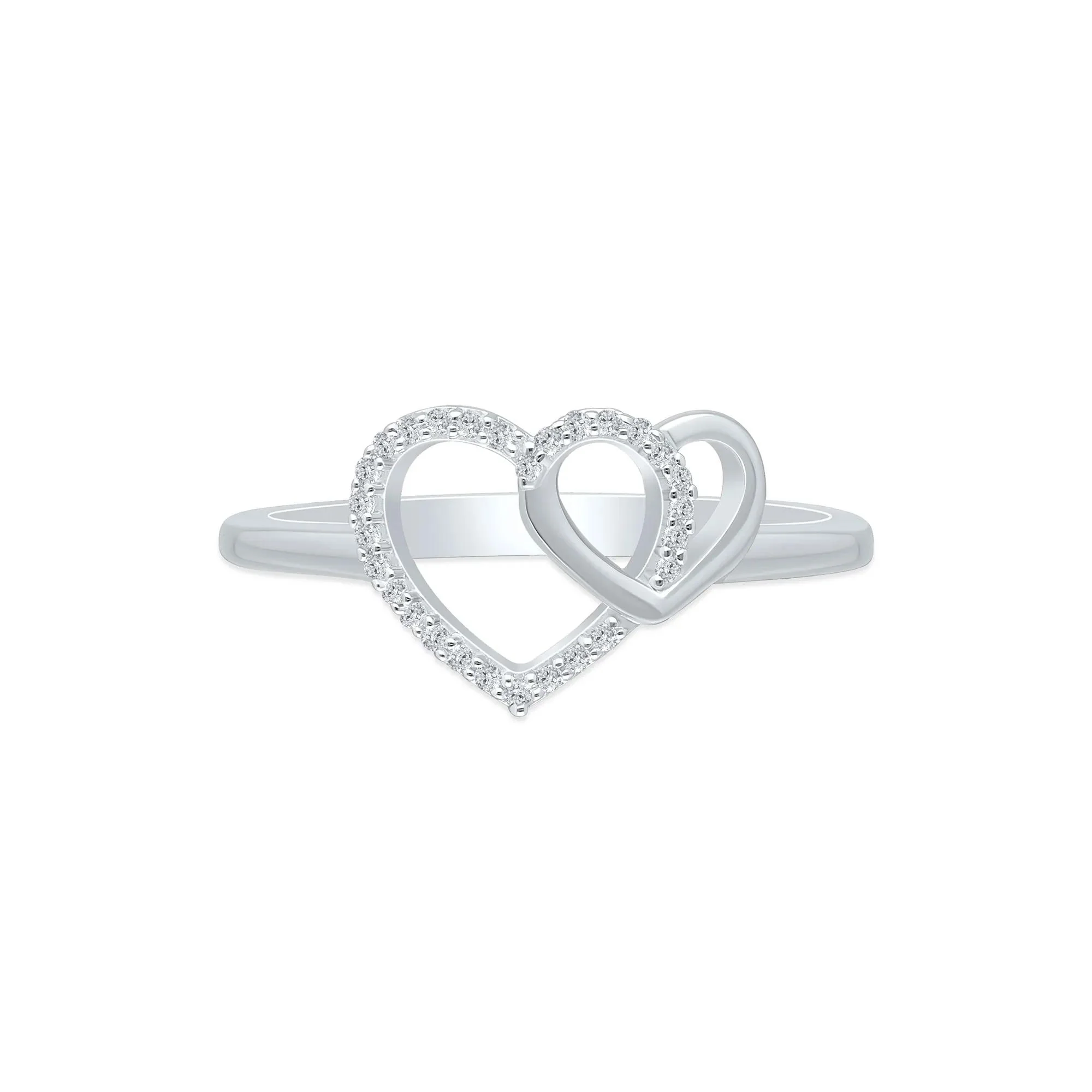 1/10 CT. Tw. Diamond Interlocking Heart Ring .925 Sterling Silver White Size 8