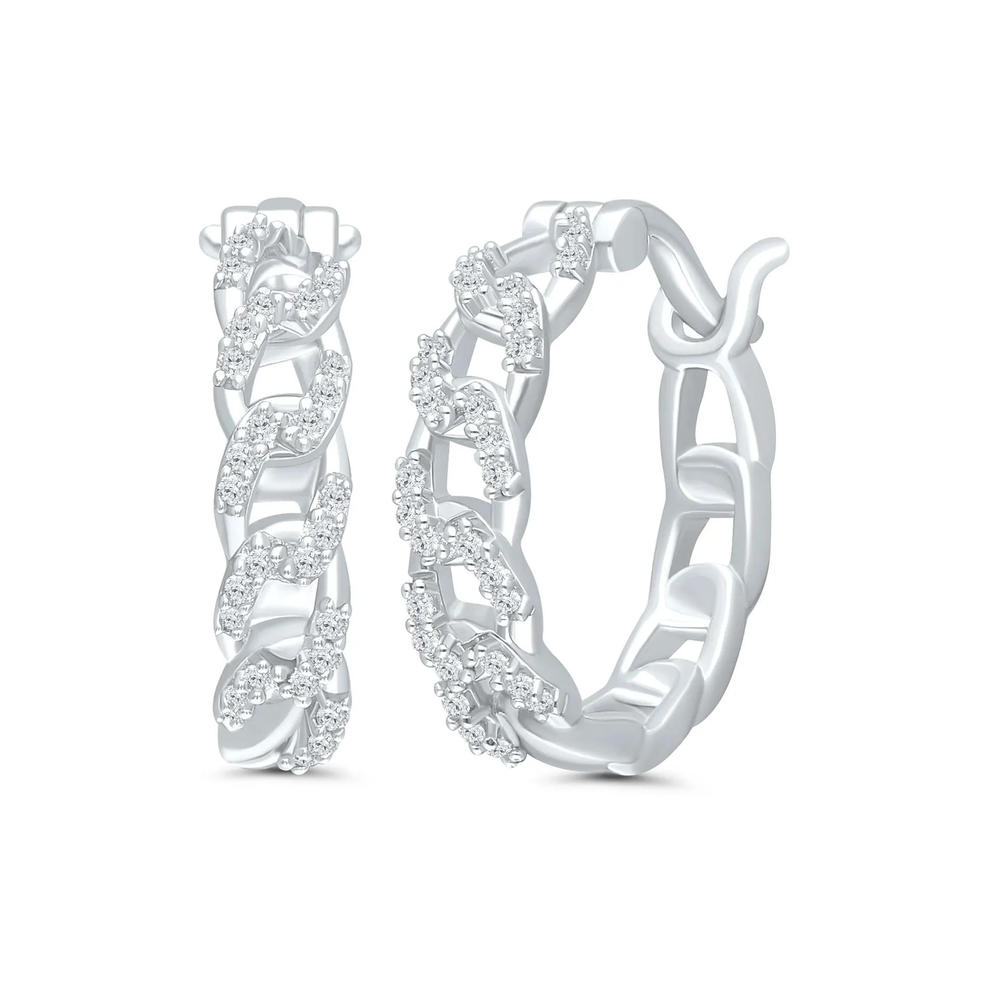 1/5 CT. Tw. Chain Link Hoop Earrings .925 Sterling Silver White Size 16.00mm