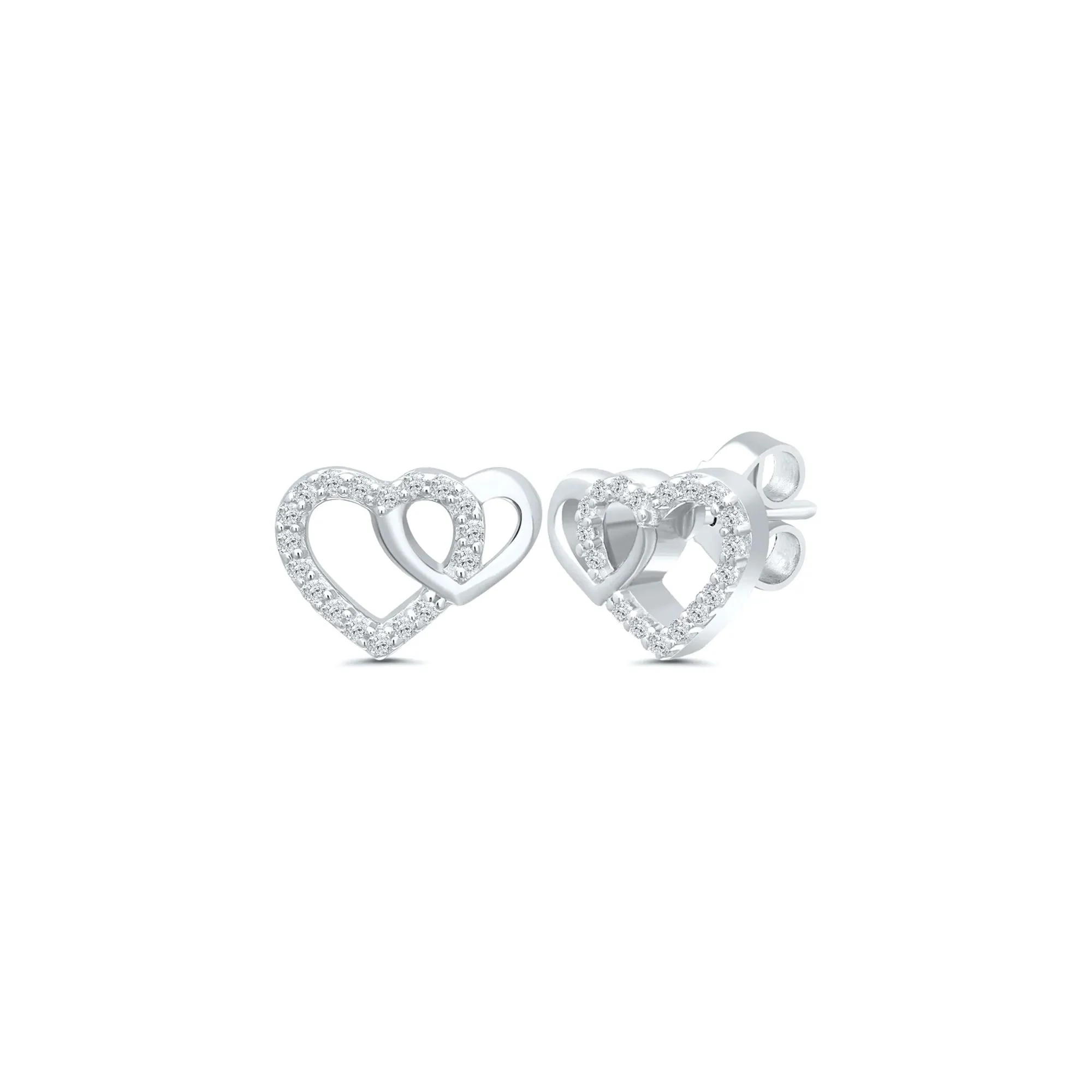 1/10 CT. Tw. Diamond Interlocking Heart Earrings .925 Sterling Silver White Size 9.50mm