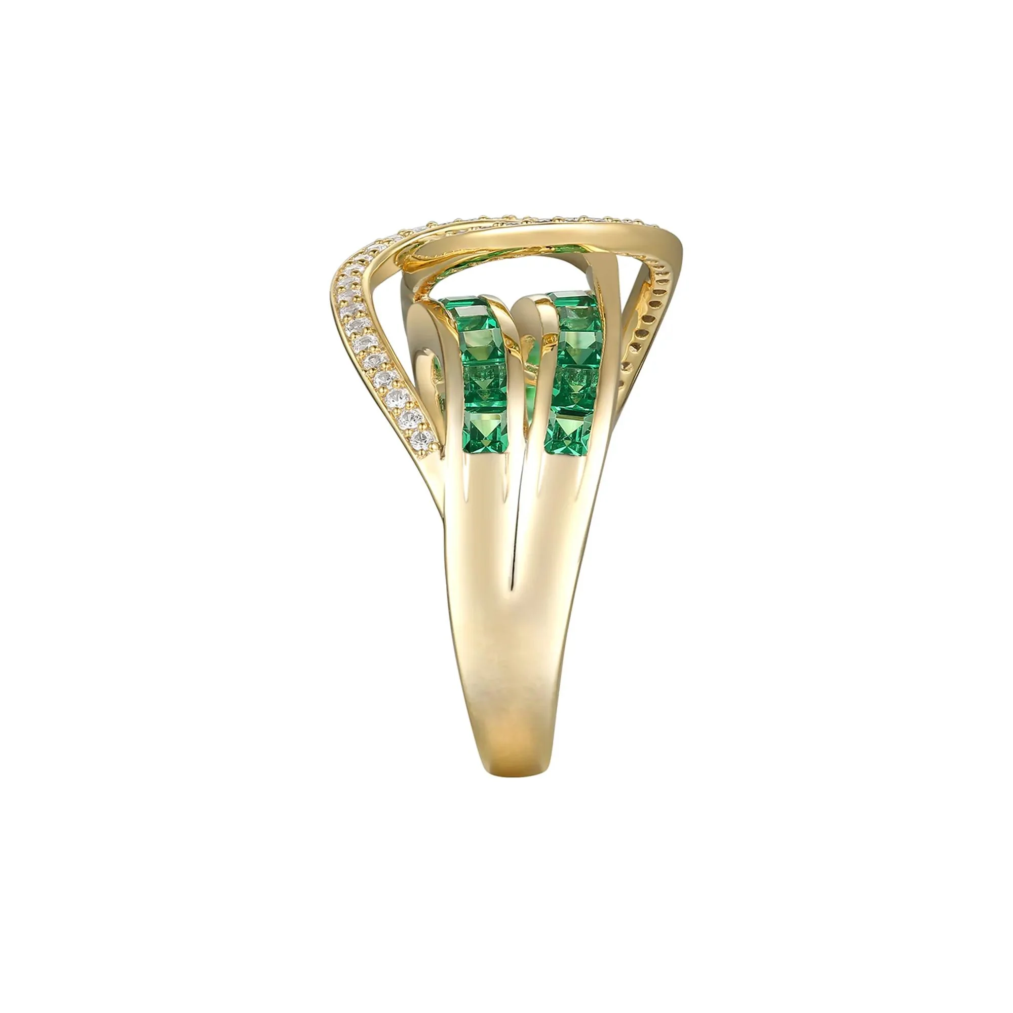 1/4 CT. Tw. Emerald & Diamond Crossover Ring 10K Yellow Gold Size 7.5 - Image 3