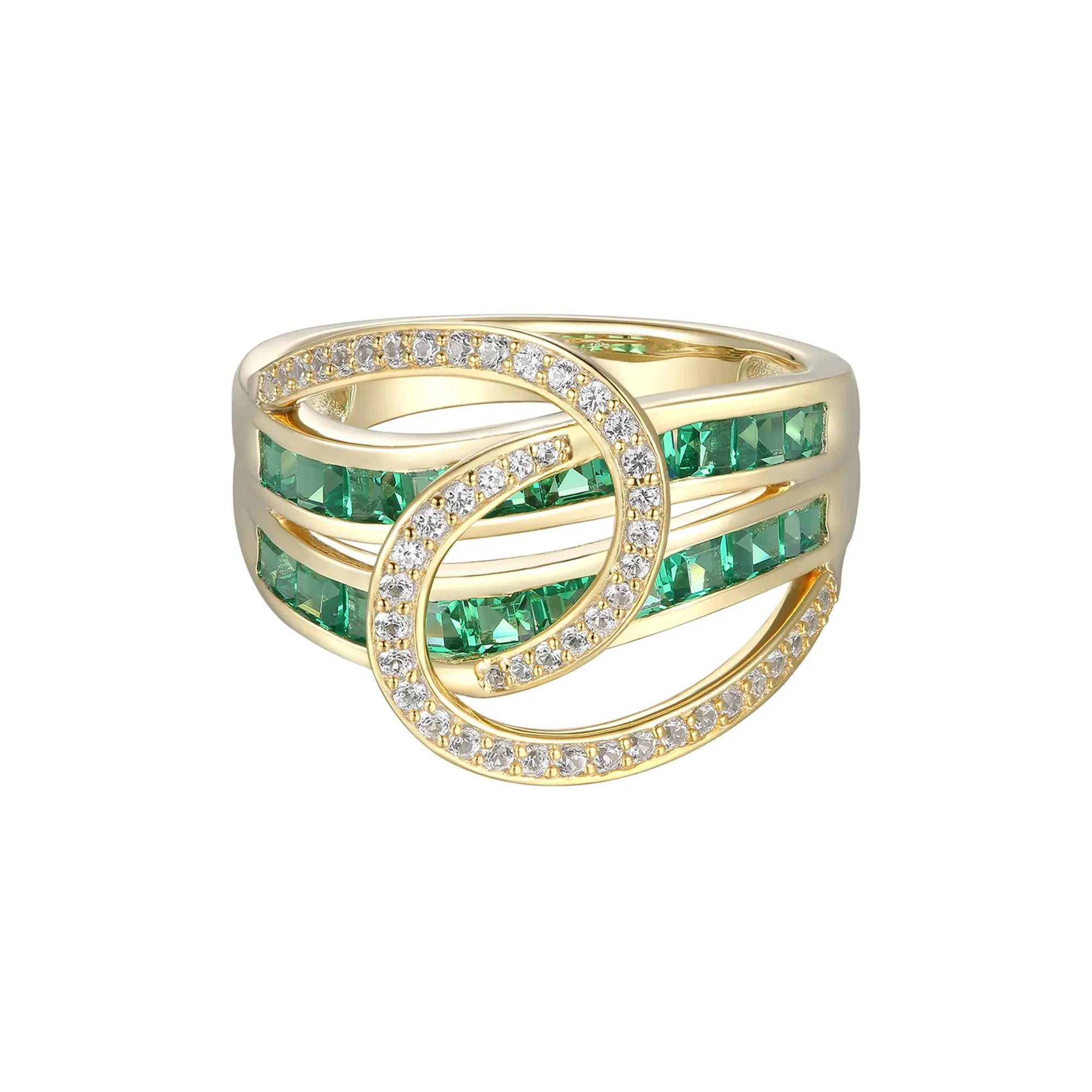 1/4 CT. Tw. Emerald & Diamond Crossover Ring 10K Yellow Gold Size 9