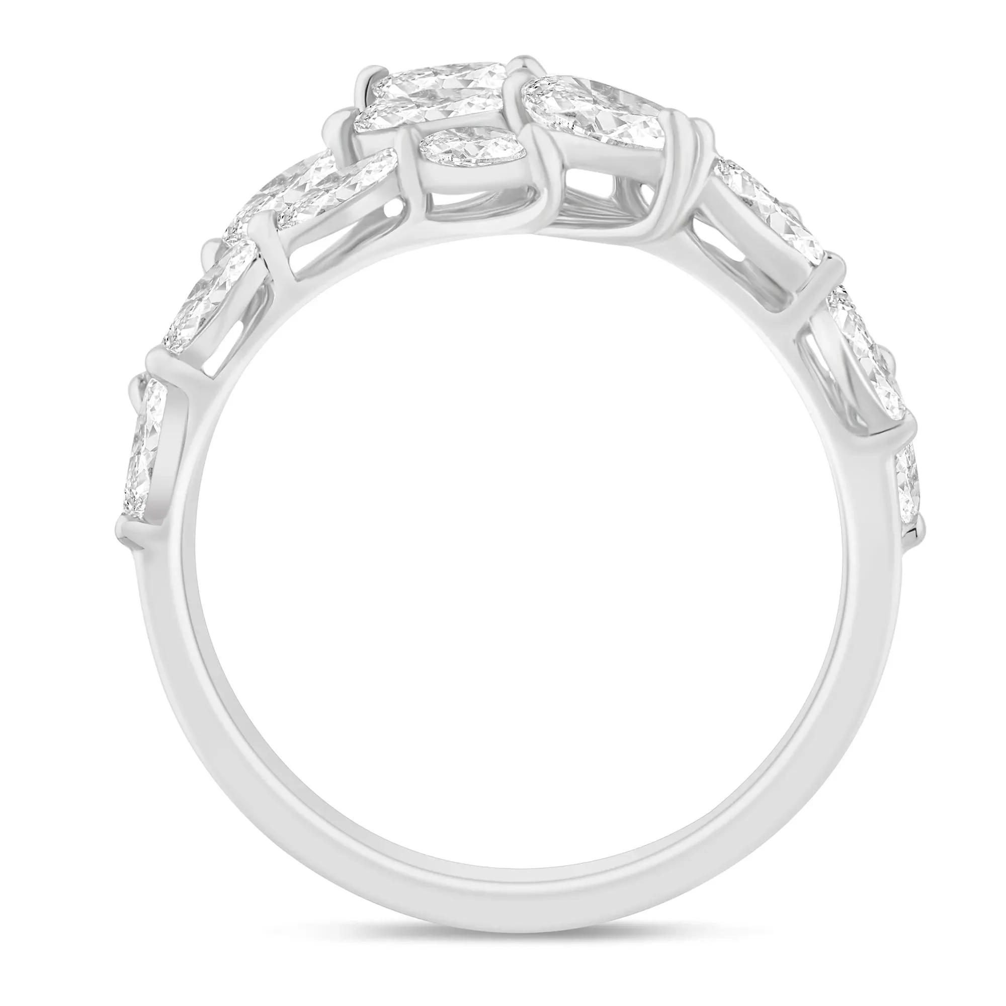 1 CT. Tw. Lab Grown Diamond Round & Marquise-Cut Bypass Ring 14K White Gold Round Brilliant Cut Size 7 1mm - Image 2