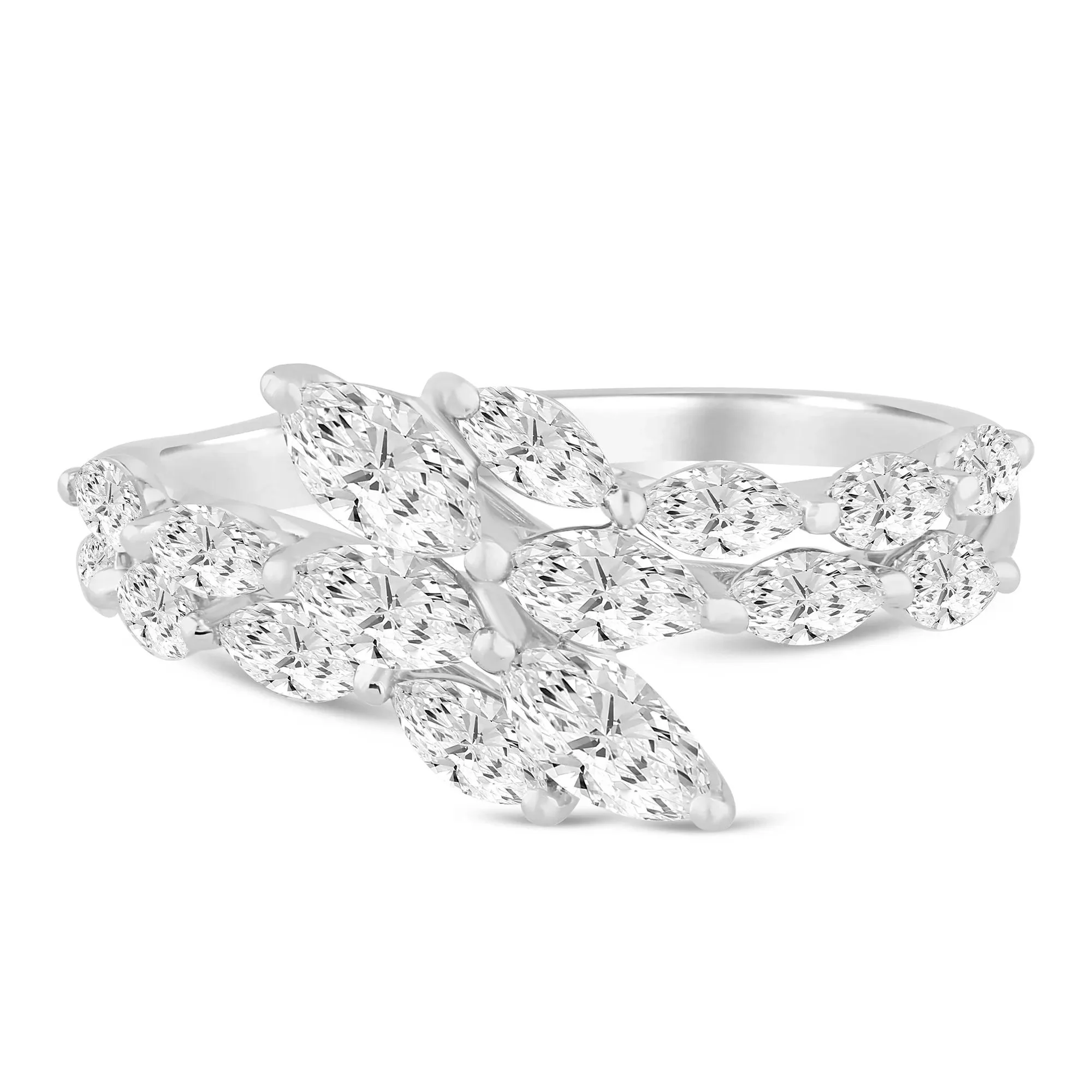 1 CT. Tw. Lab Grown Diamond Round & Marquise-Cut Bypass Ring 14K White Gold Round Brilliant Cut Size 8 1mm