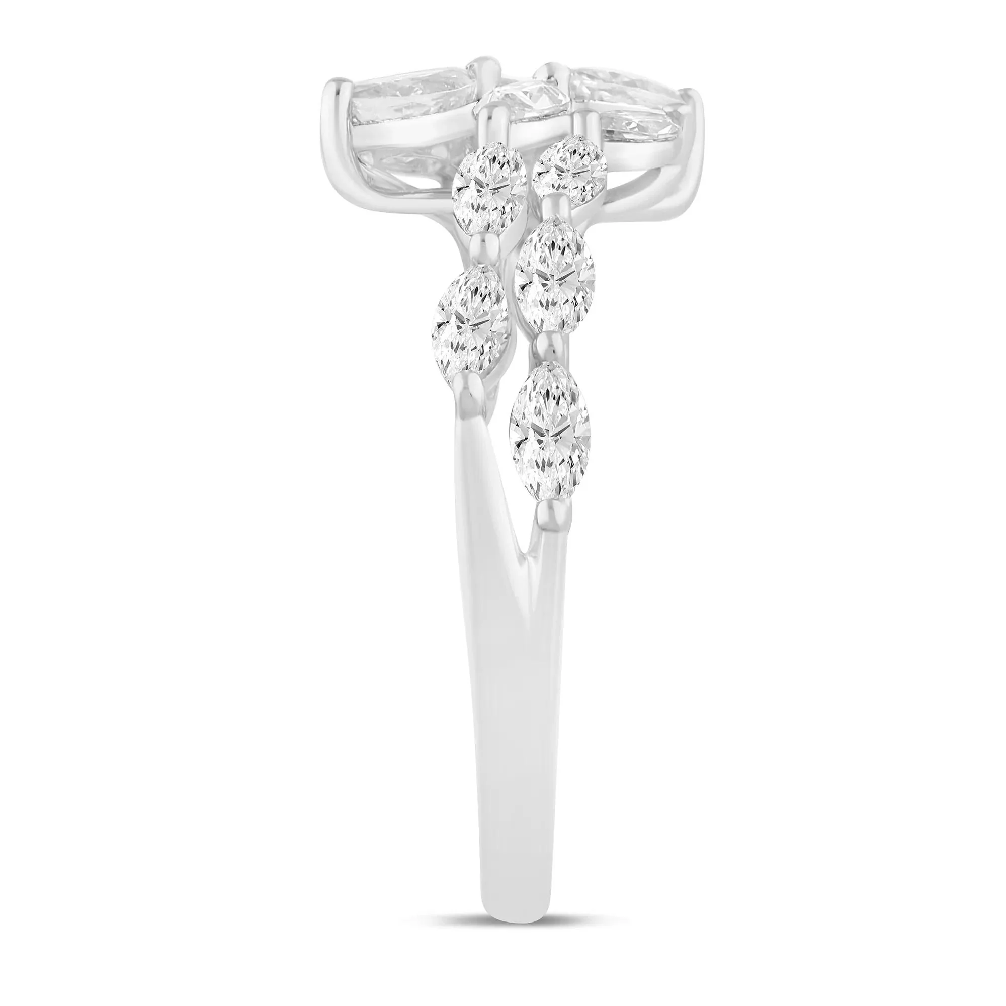 1 CT. Tw. Lab Grown Diamond Round & Marquise-Cut Bypass Ring 14K White Gold Round Brilliant Cut Size 8 1mm - Image 3