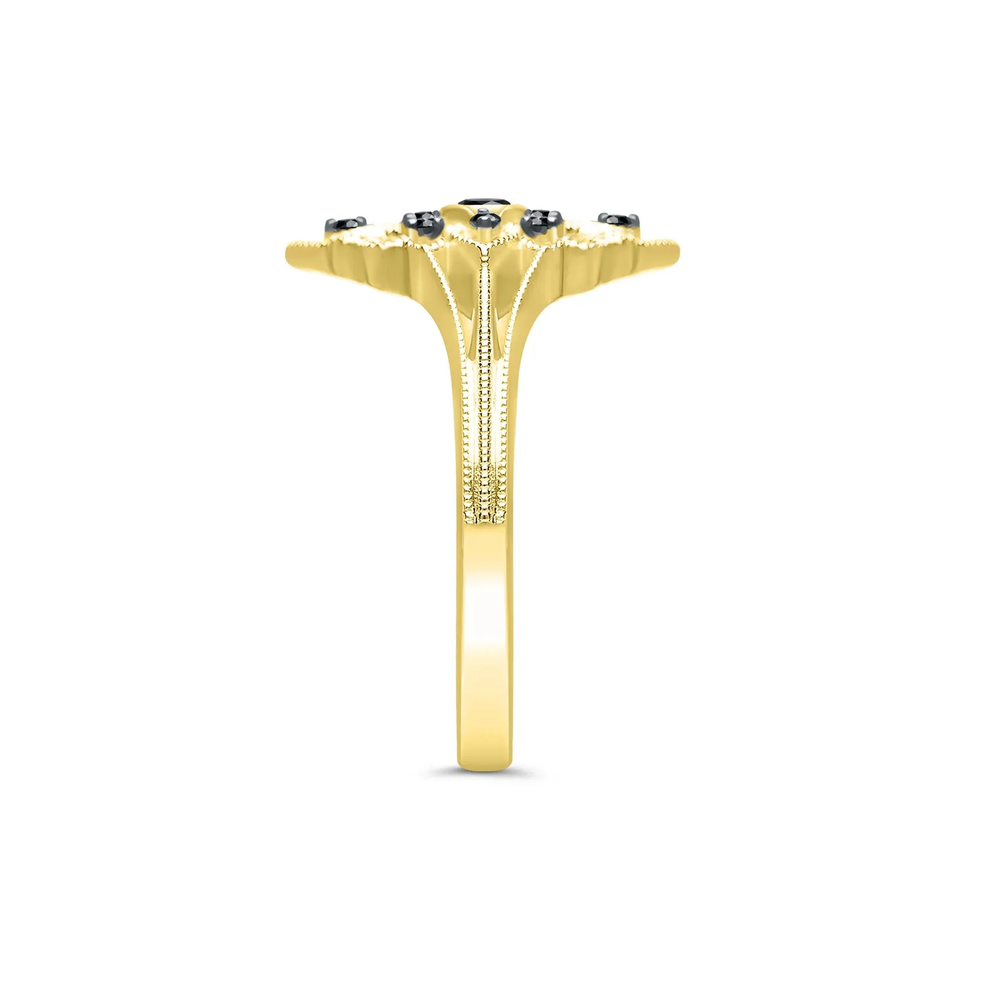 1/8 CT. Tw. Vintage-Style Milgrain Black Diamond Ring 10K Yellow Gold Round Brilliant Cut Size 7 - Image 3
