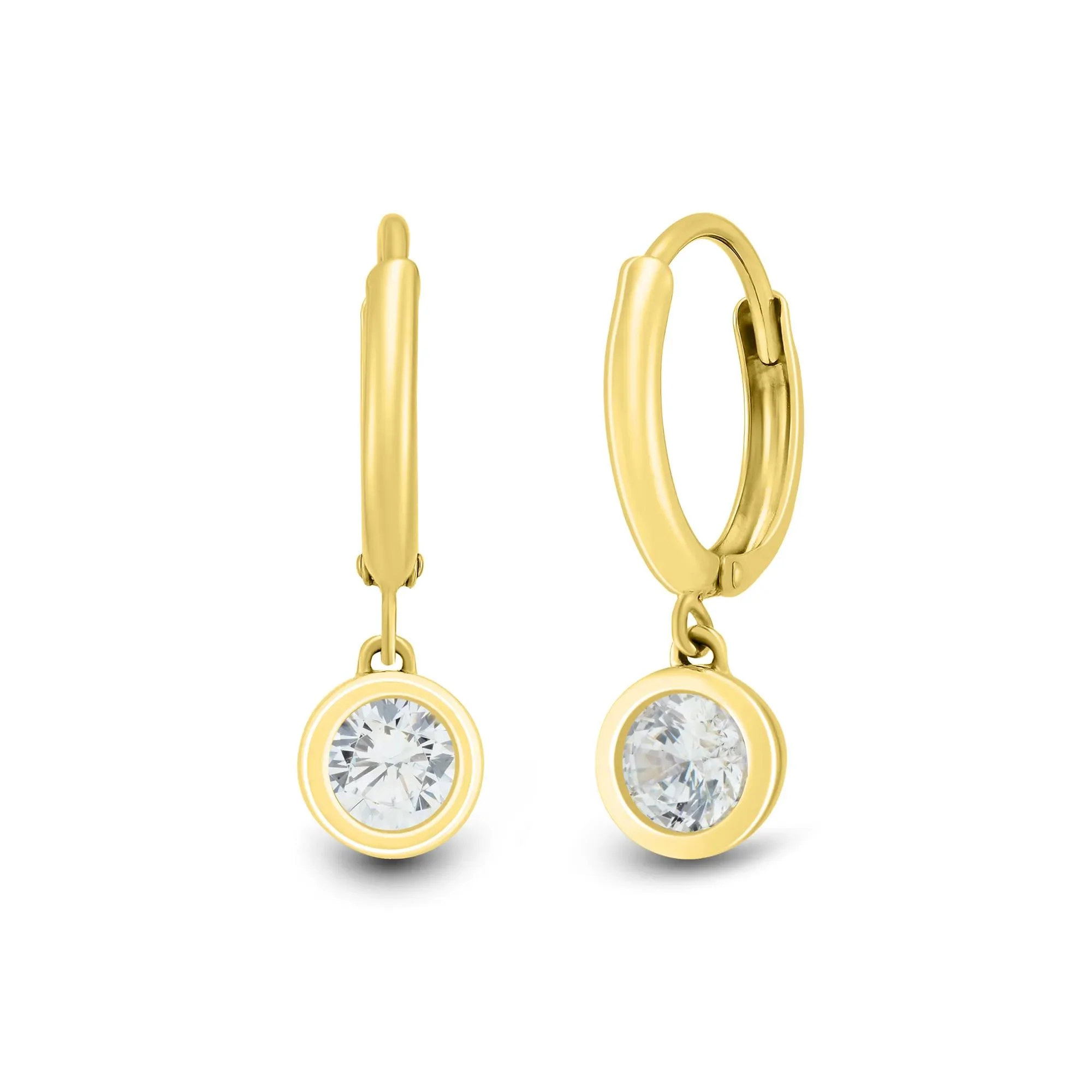 1/2 CT. Tw. Lab Grown Diamond Bezel-Set Drop Huggies 14K Yellow Gold Earring Size 5.70mm