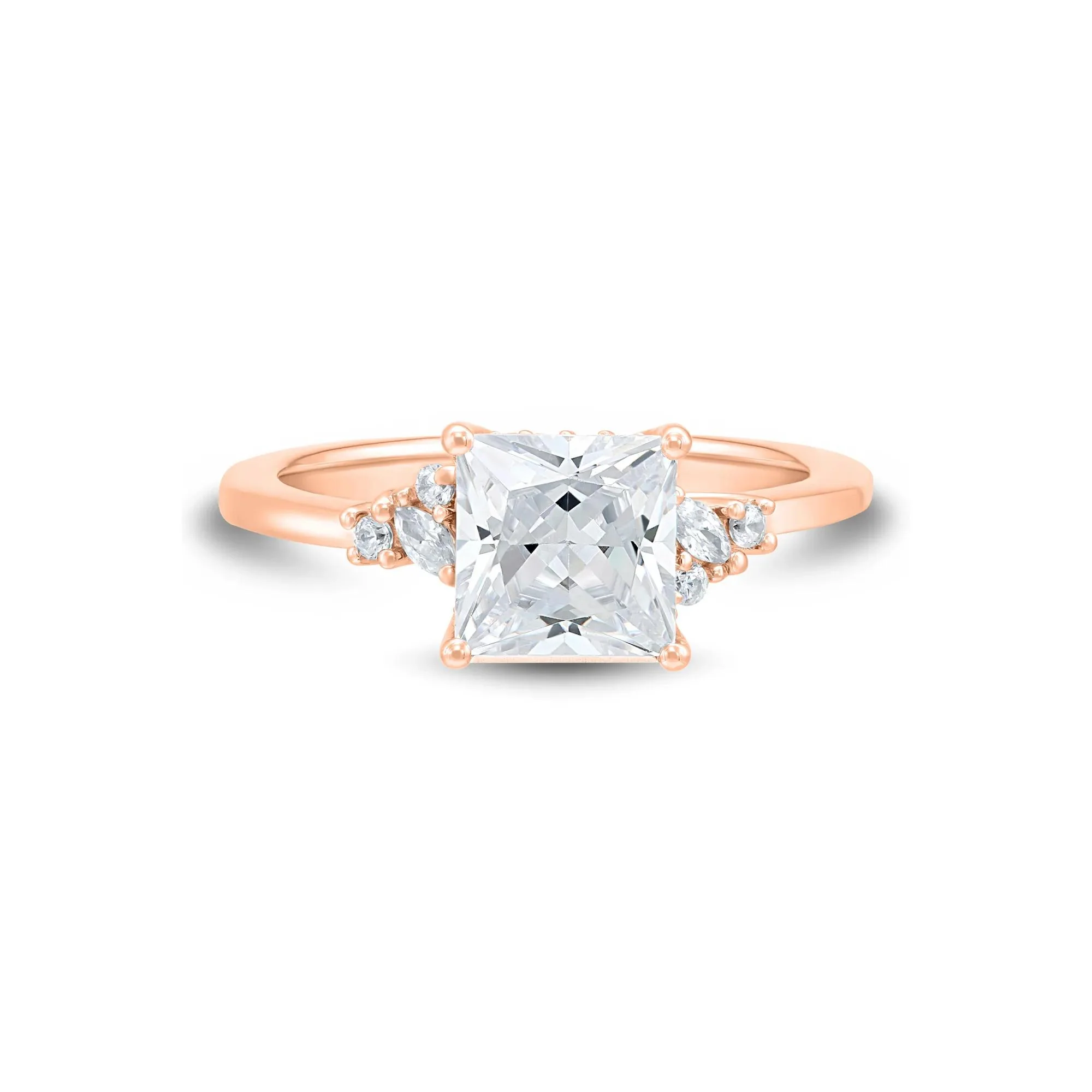 2 1/4 CT. Tw. Princess-Cut Lab Grown Diamond Ring 14K Rose Gold Round Brilliant Cut Size 7 1mm